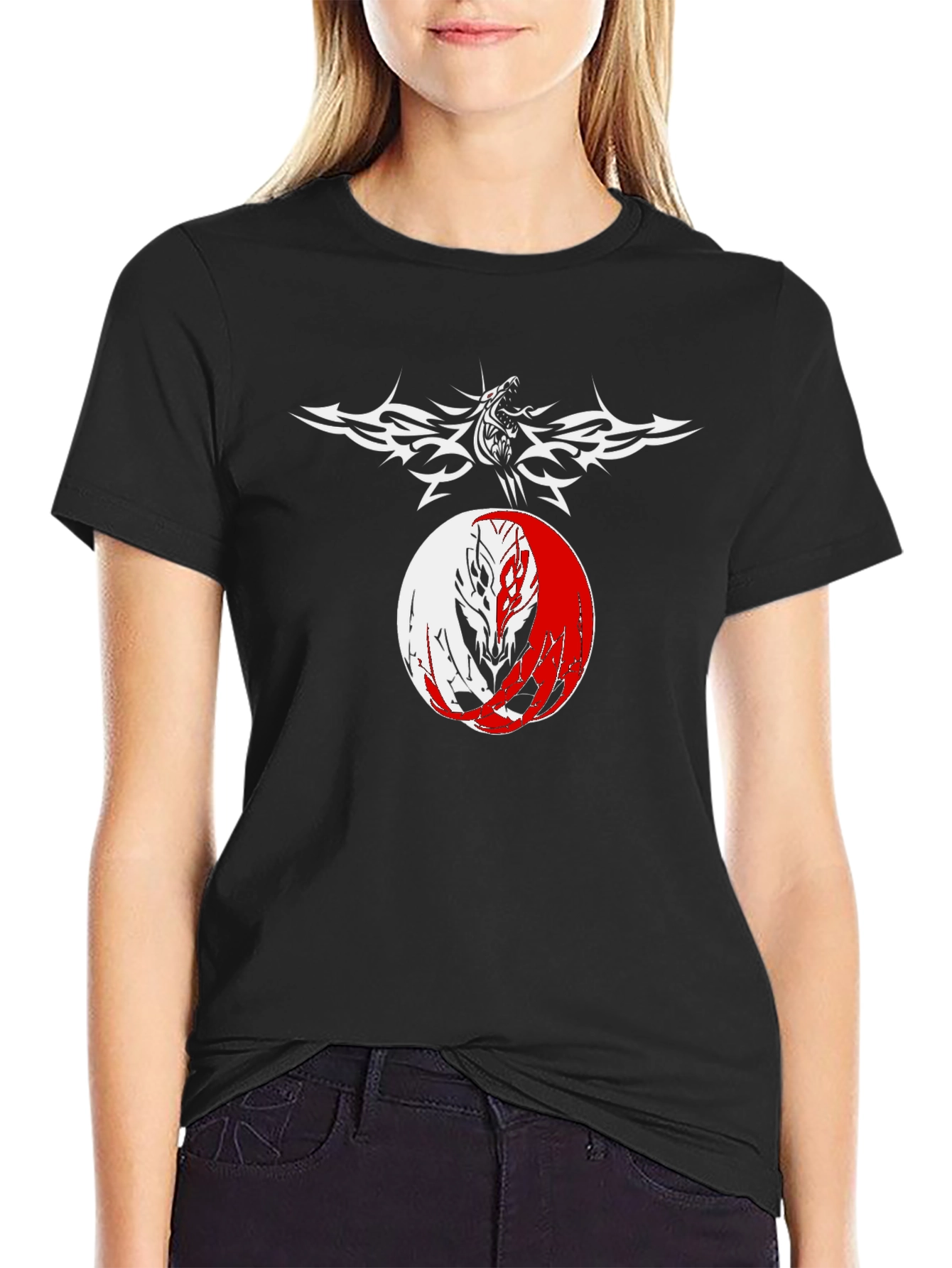 Yin Yang Wolf Graphic Tee - Mens Black T-Shirt