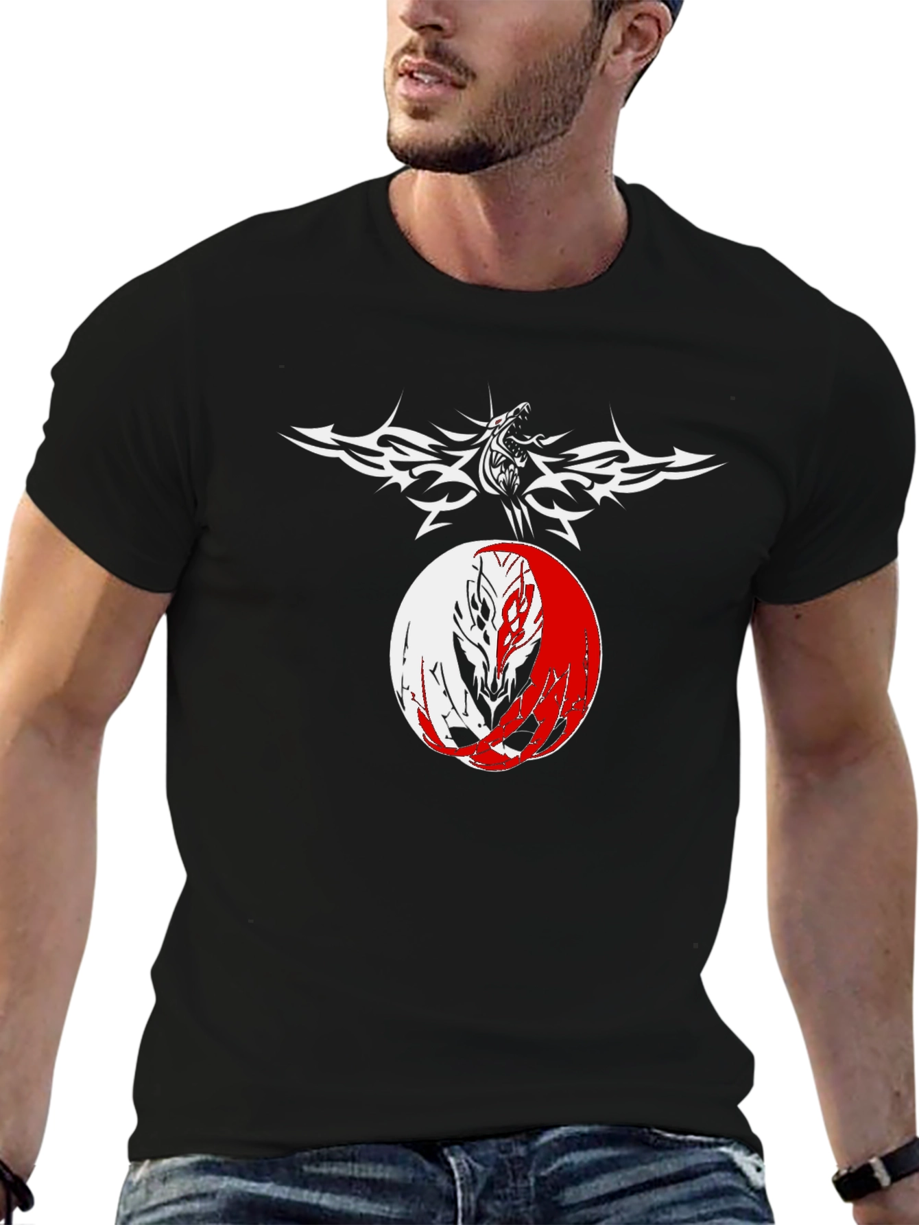 Yin Yang Wolf Graphic Tee - Mens Black T-Shirt