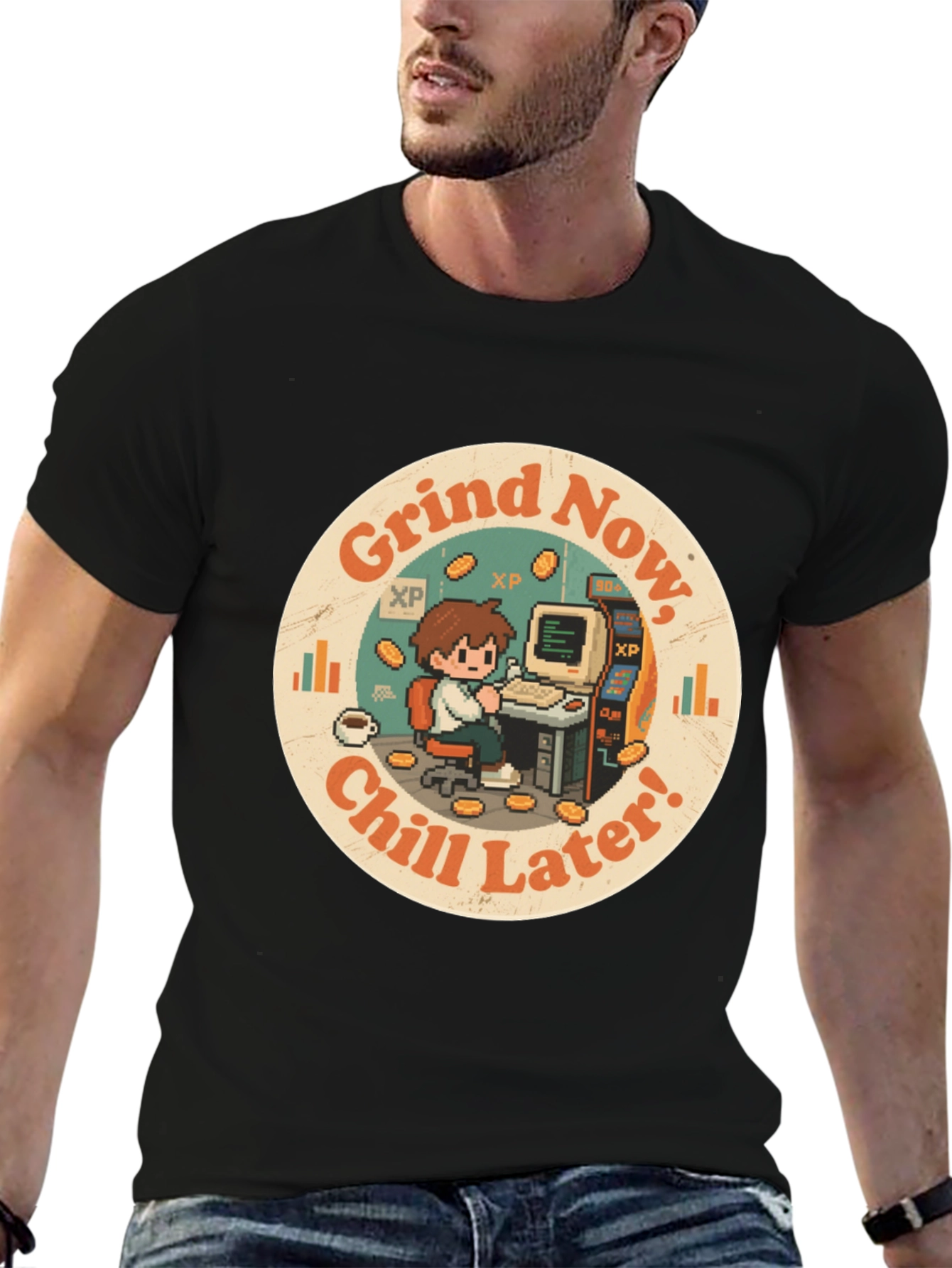 Grind Now Chill Later T-Shirt - Gamer Style