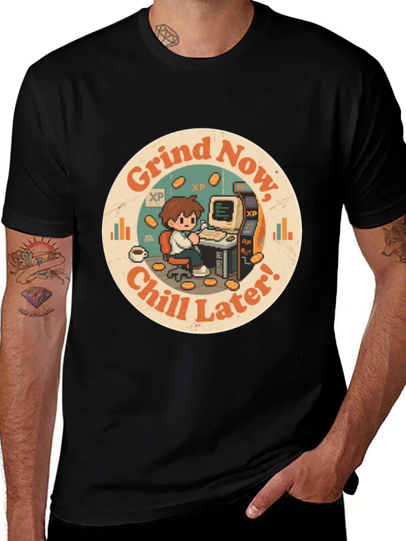 Grind Now Chill Later T-Shirt - Gamer Style