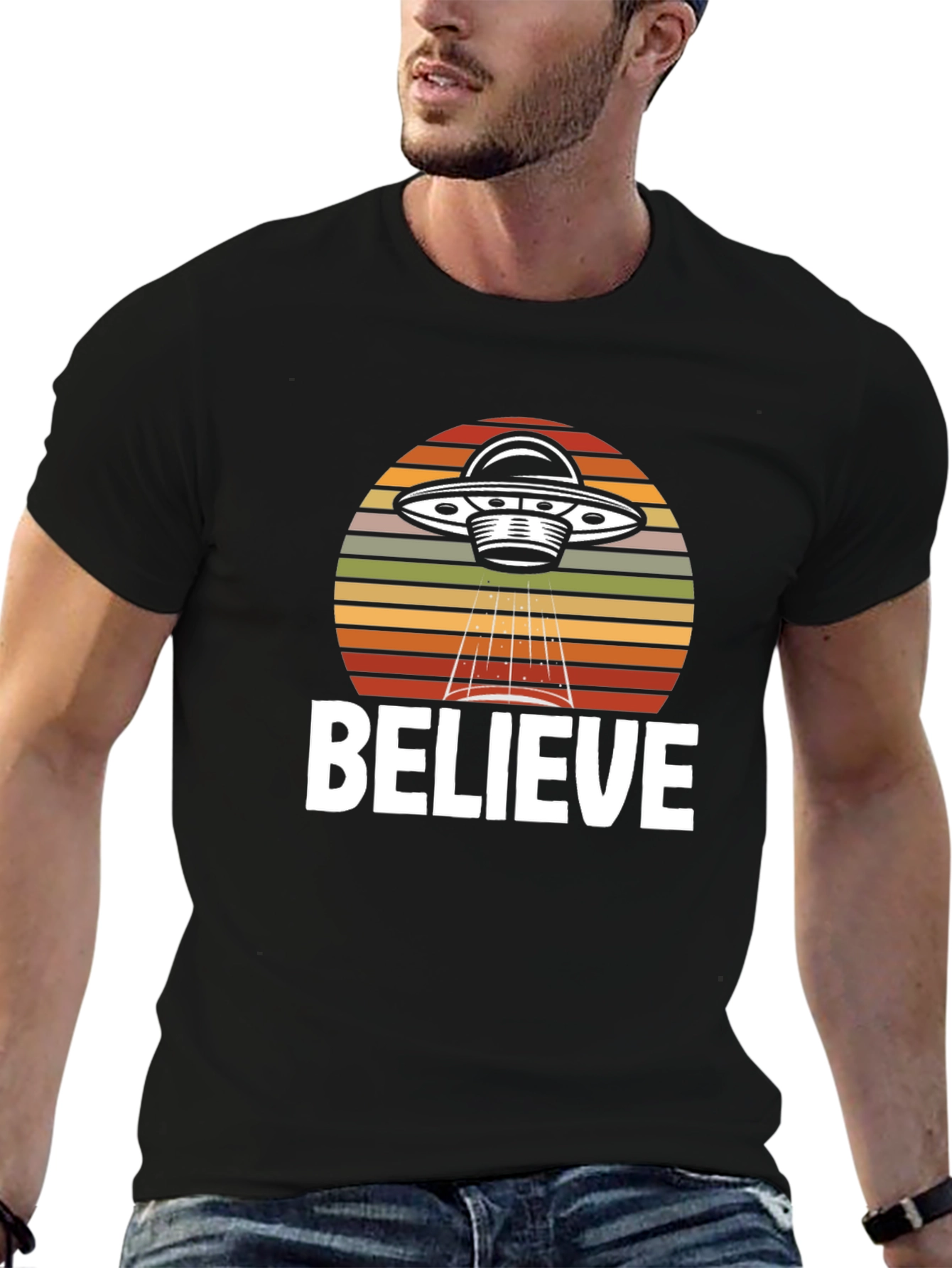Believe UFO Graphic T-Shirt - Black