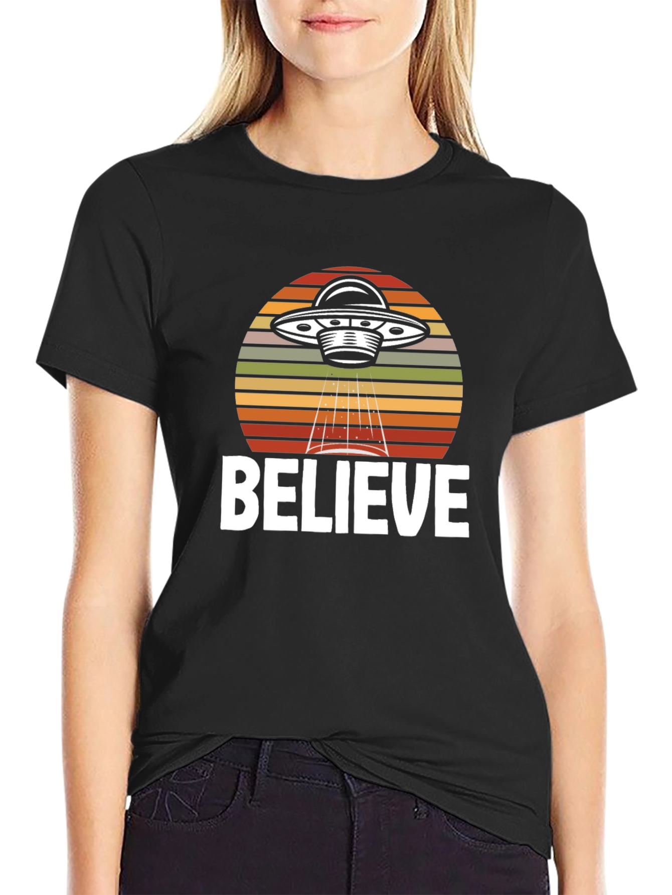 Believe UFO Graphic T-Shirt - Black