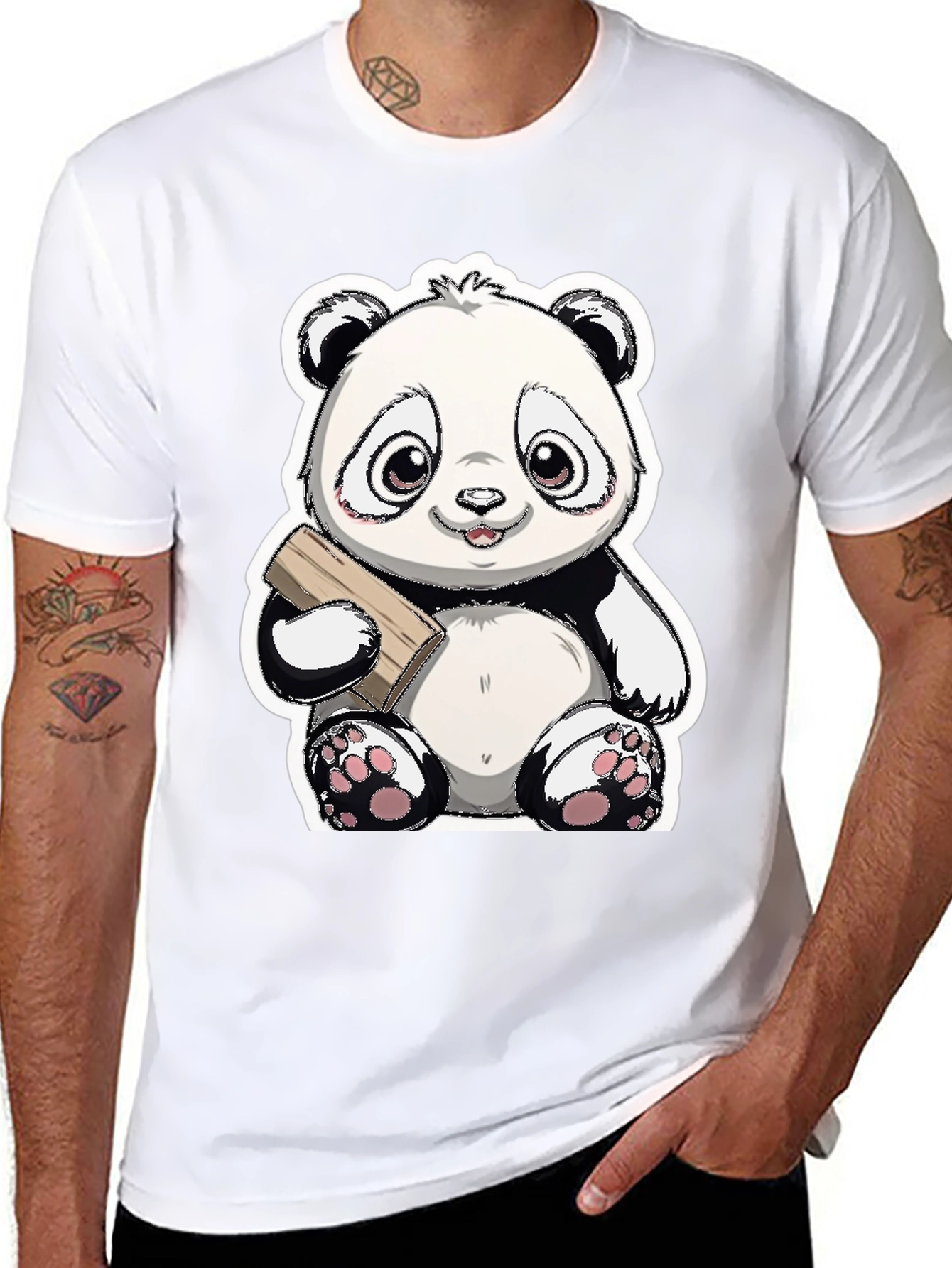 Cute Panda Bear Graphic Tee - Black Casual Shirt