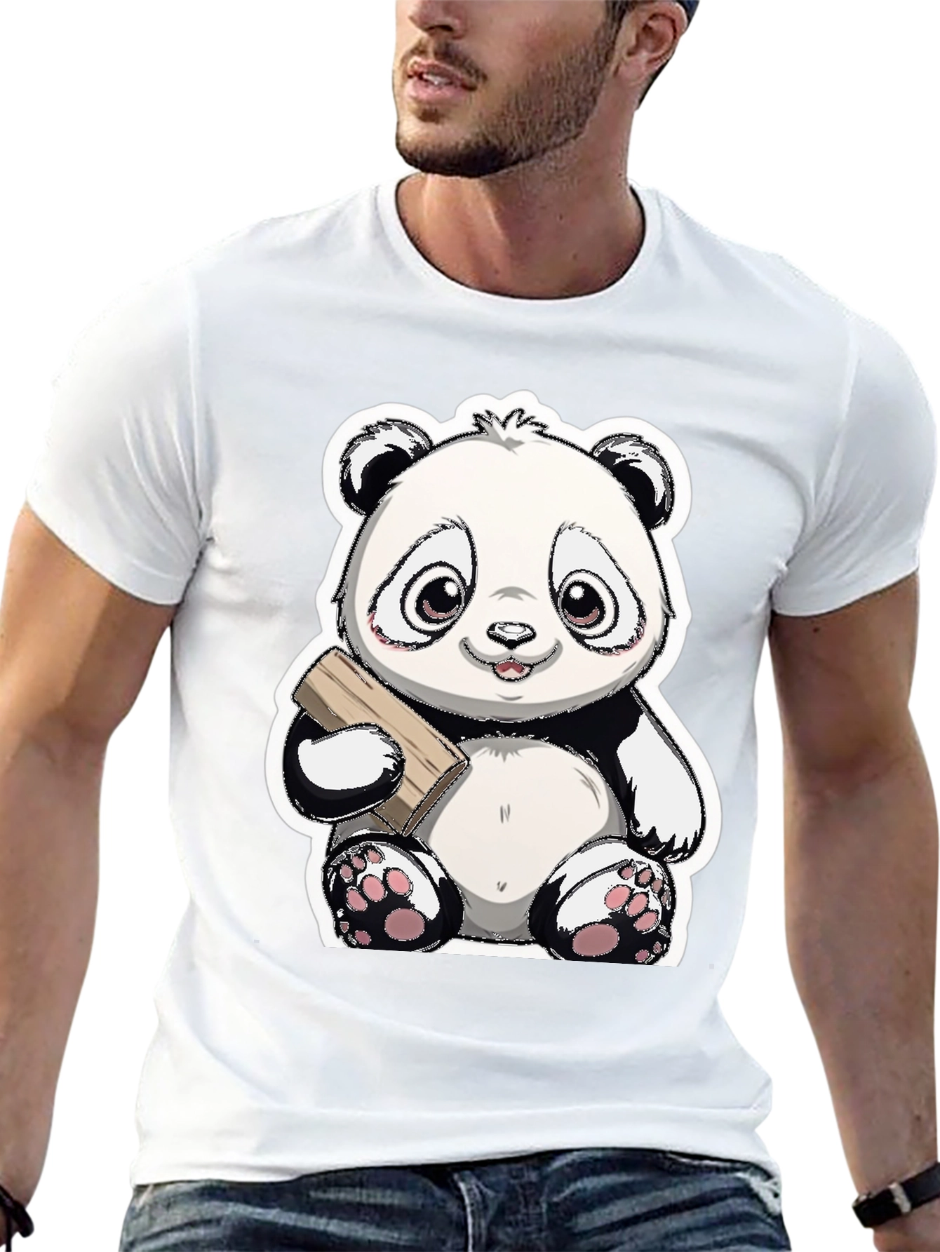 Cute Panda Bear Graphic Tee - Black Casual Shirt