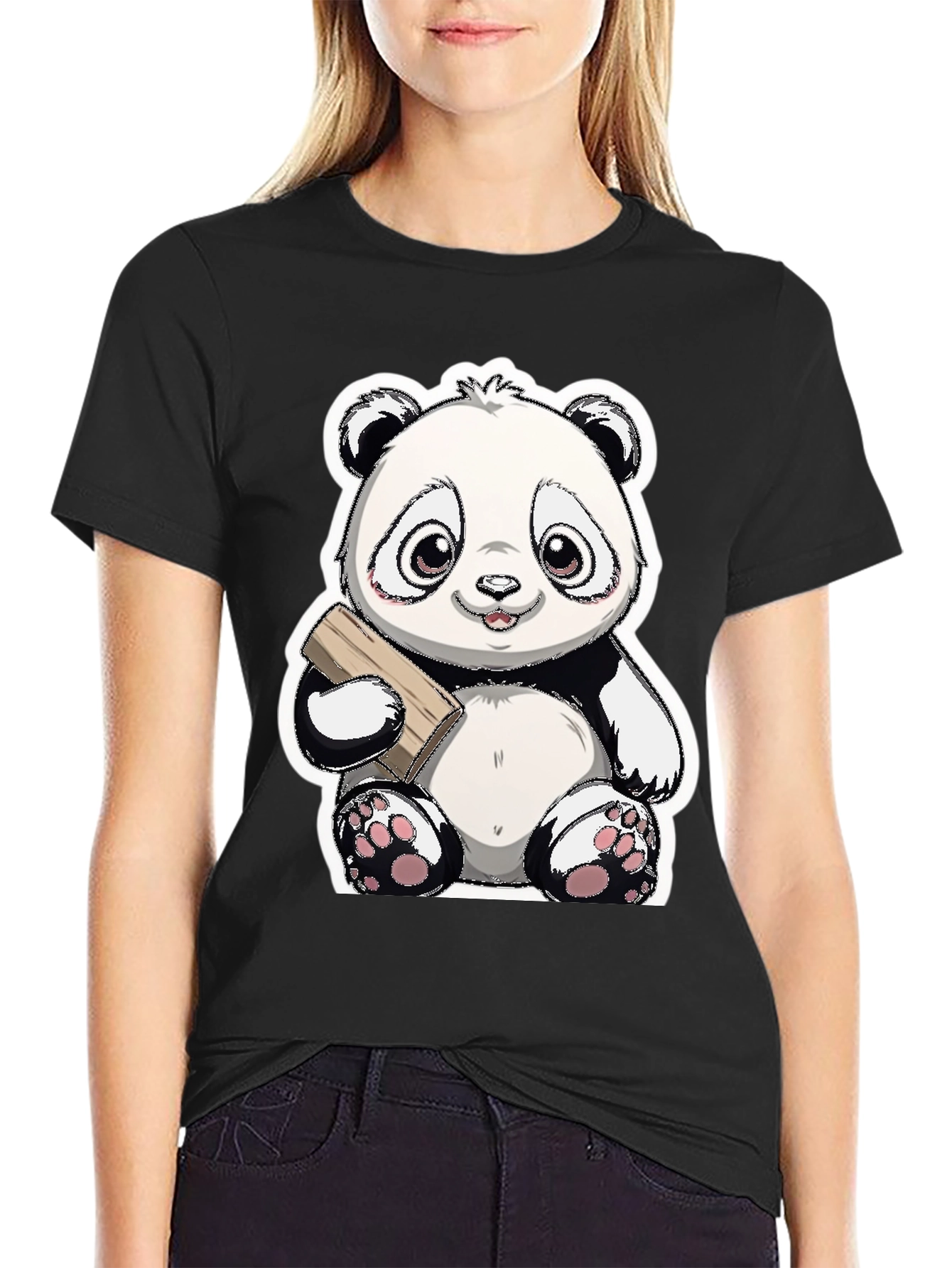 Cute Panda Bear Graphic Tee - Black Casual Shirt