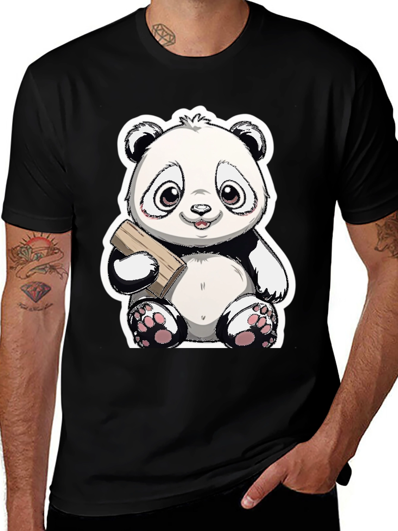 Cute Panda Bear Graphic Tee - Black Casual Shirt