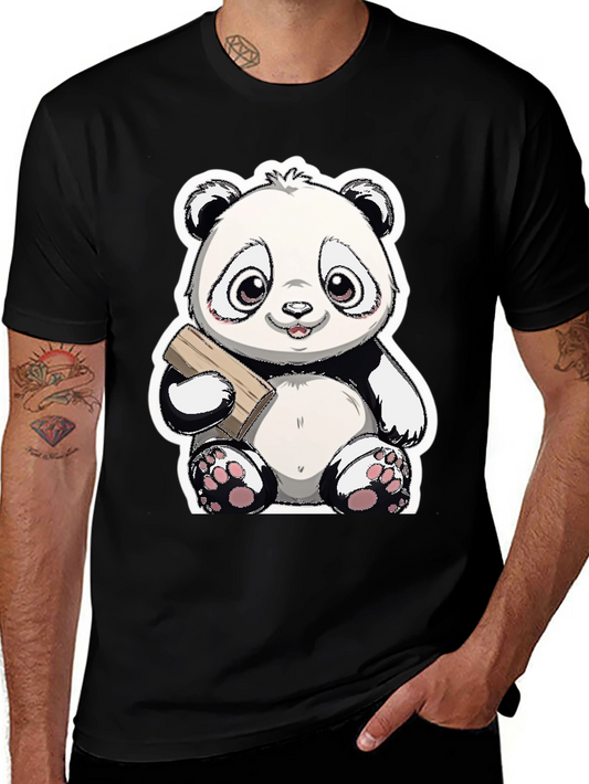 Cute Panda Bear Graphic Tee - Black Casual Shirt