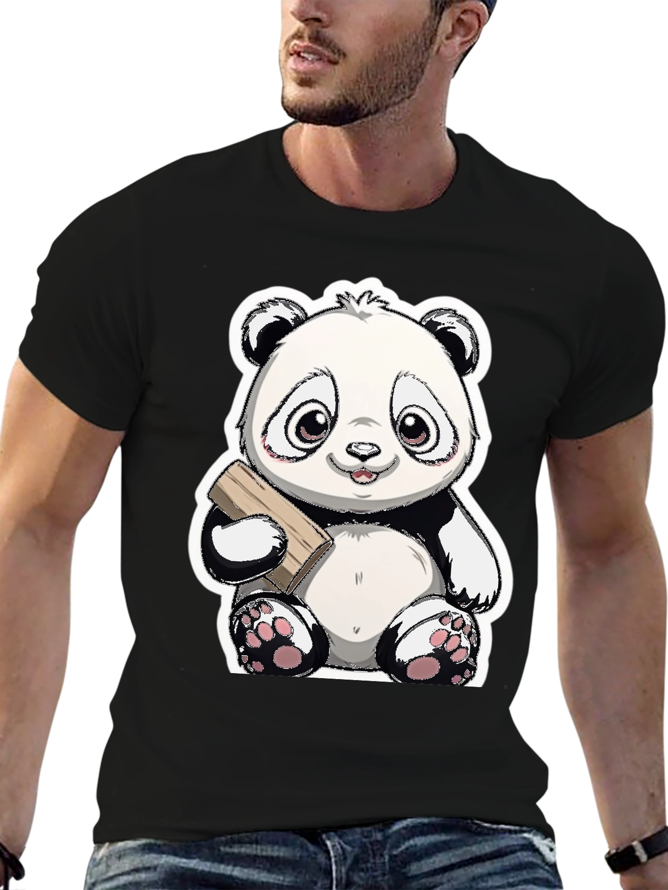 Cute Panda Bear Graphic Tee - Black Casual Shirt