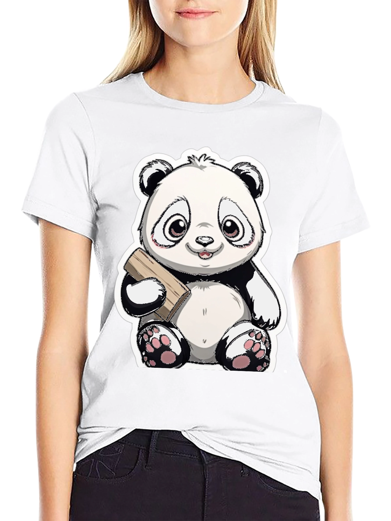 Cute Panda Bear Graphic Tee - Black Casual Shirt