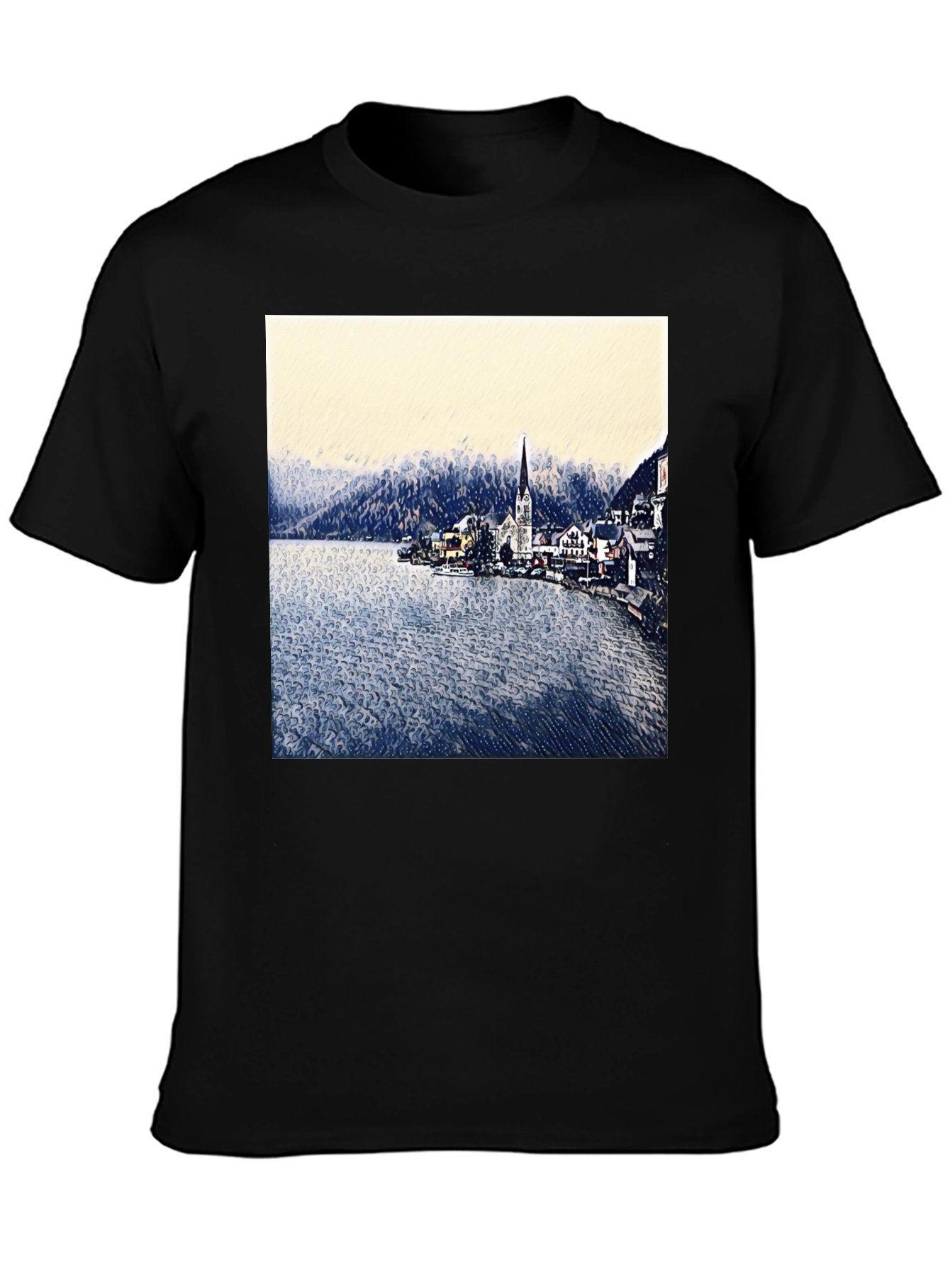 Scenic Lakeside Village Graphic Tee