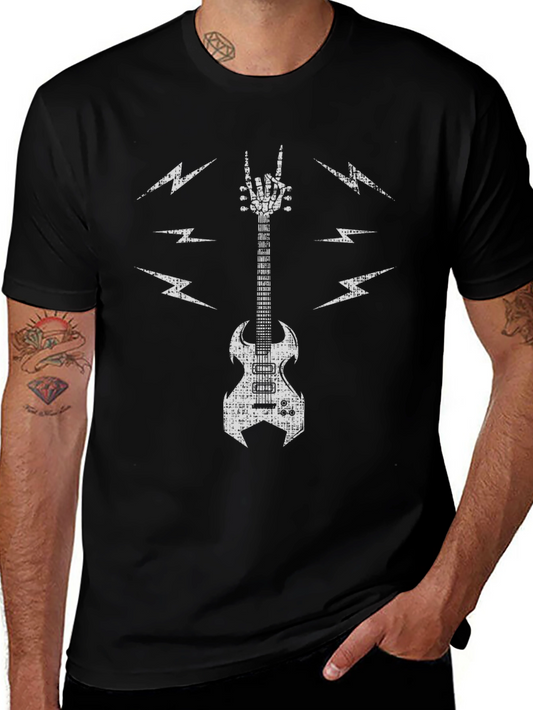 Rock Guitar T-Shirt - Skeleton Hand & Lightning