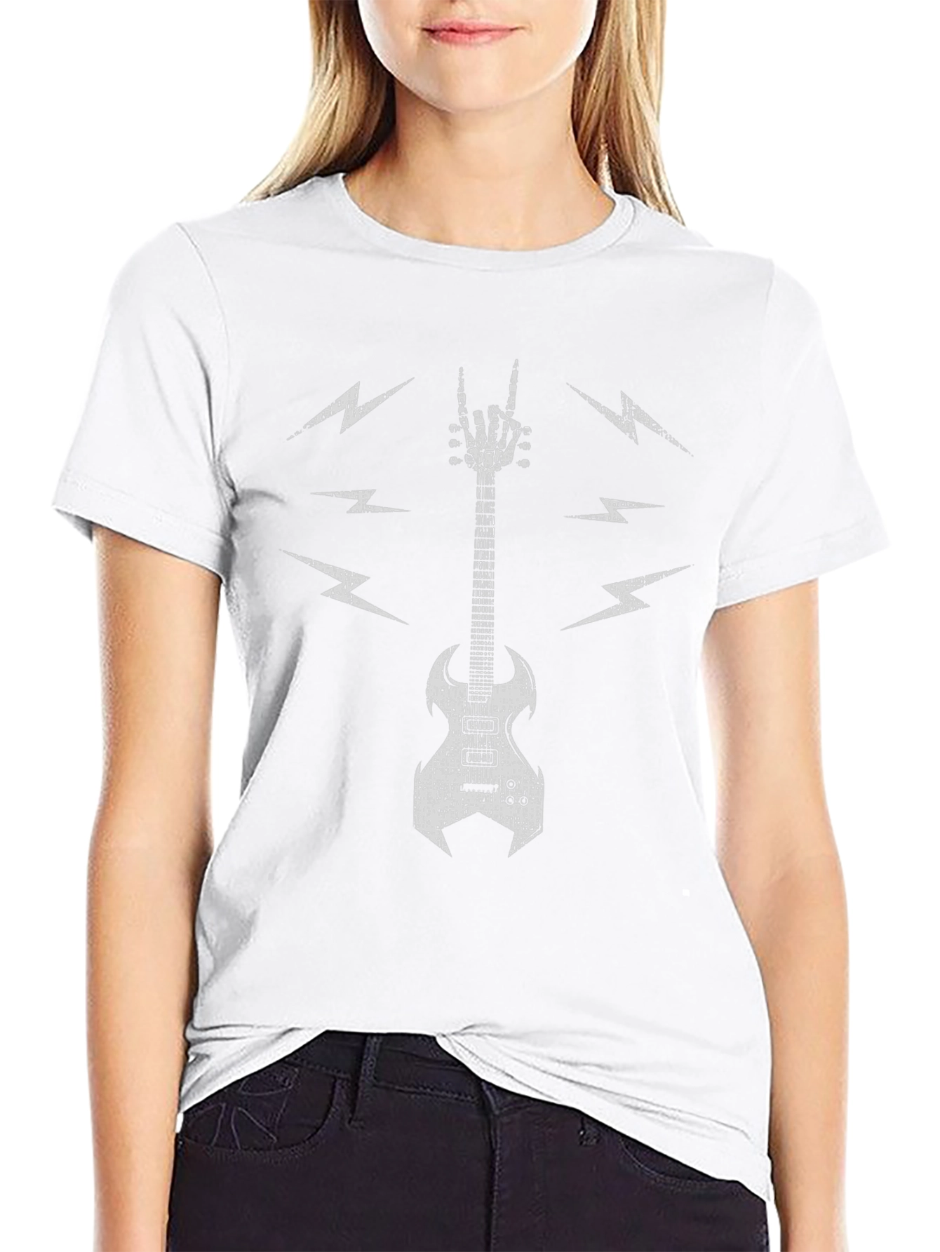 Rock Guitar T-Shirt - Skeleton Hand & Lightning