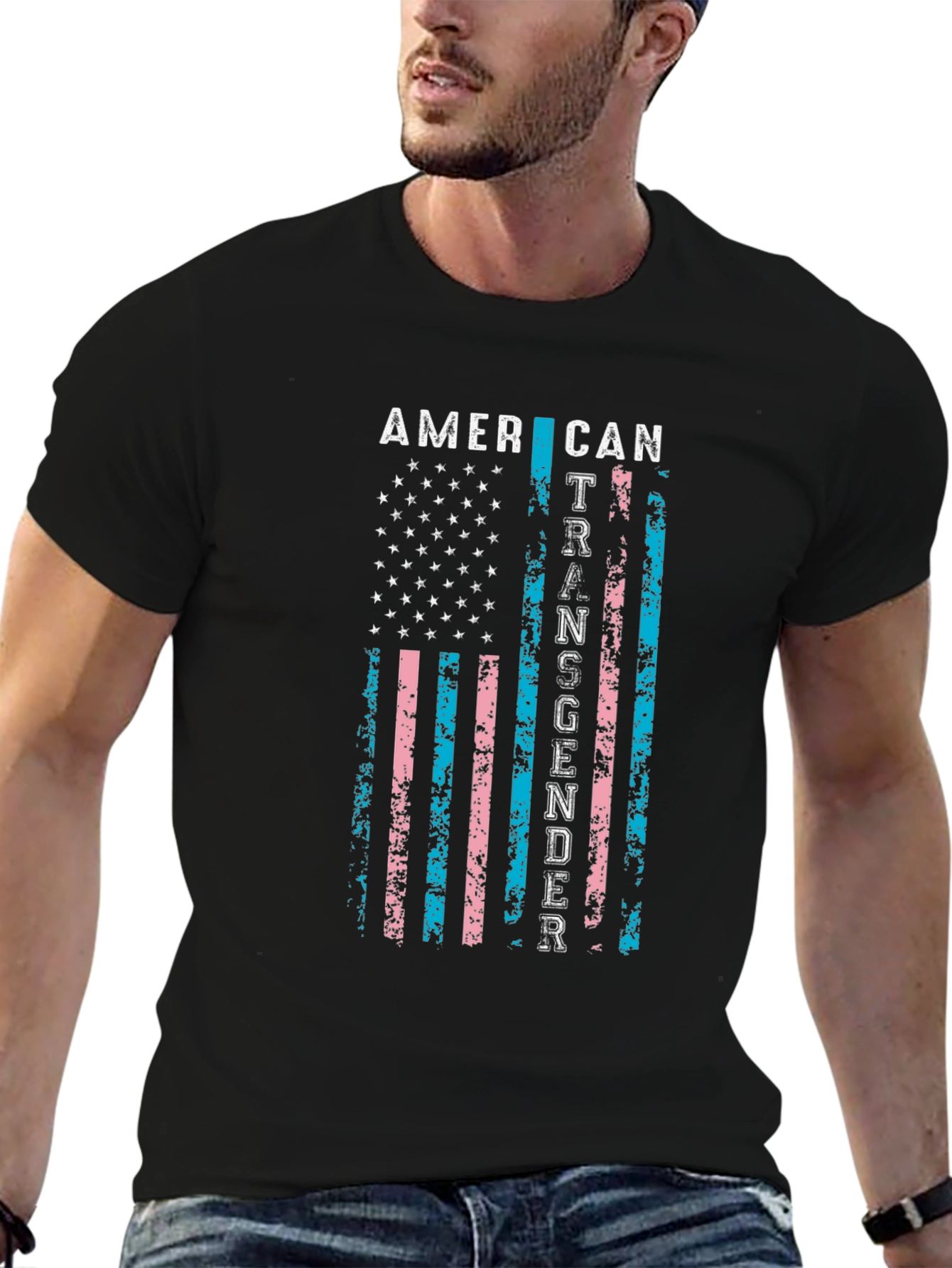 American Transgender Flag Black T-Shirt