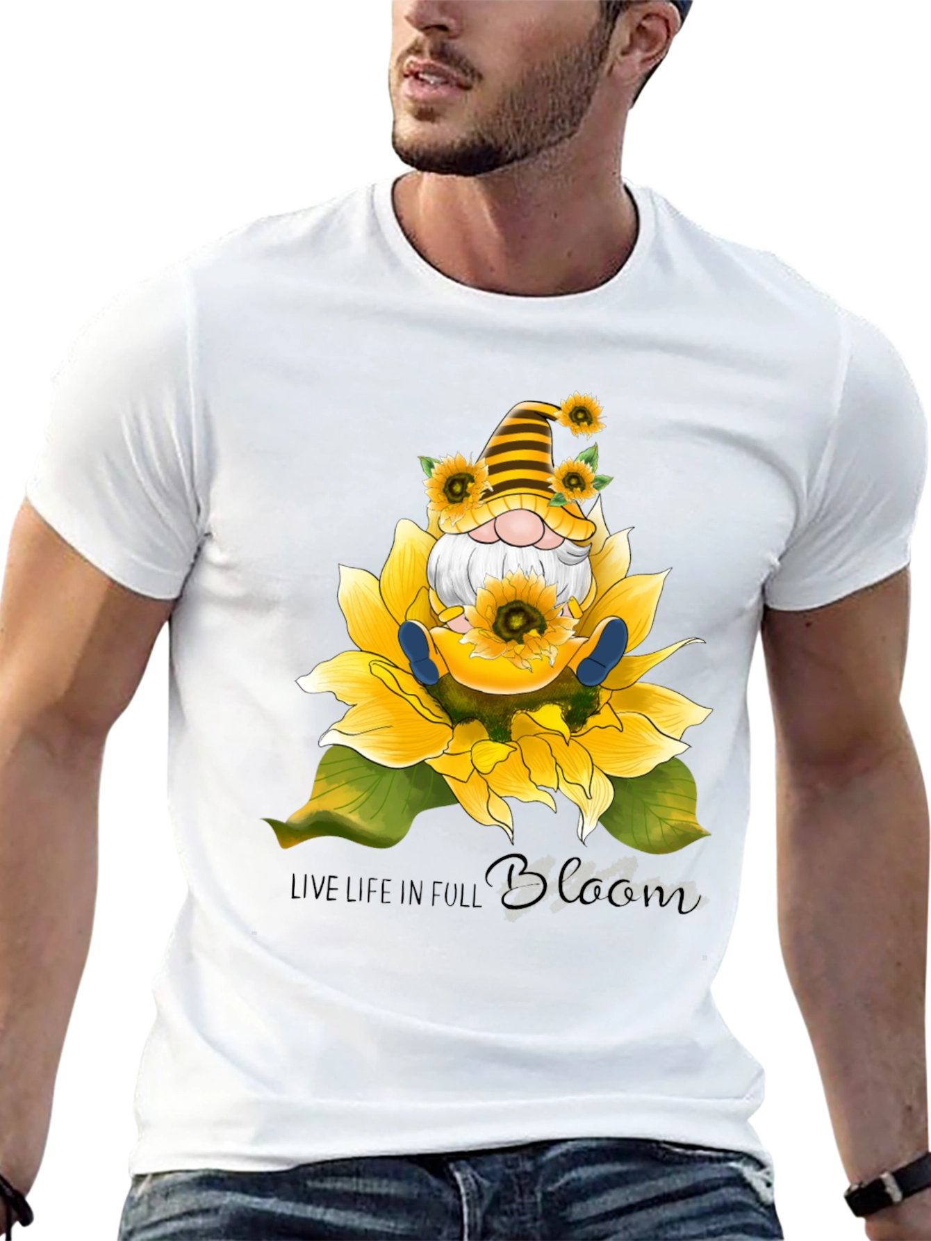 Gnome Sunflower T-Shirt - Live Life In Full Bloom