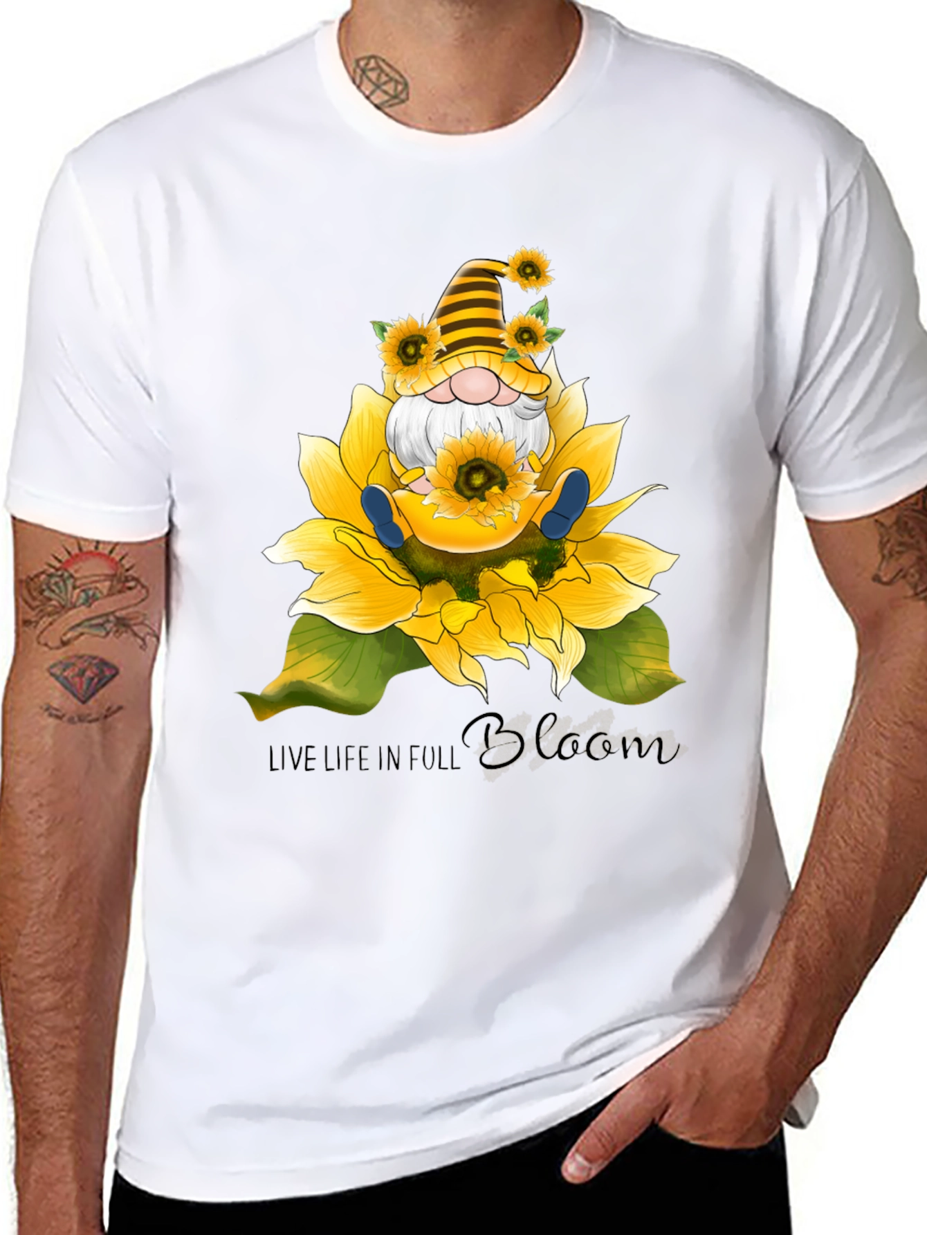 Gnome Sunflower T-Shirt - Live Life In Full Bloom