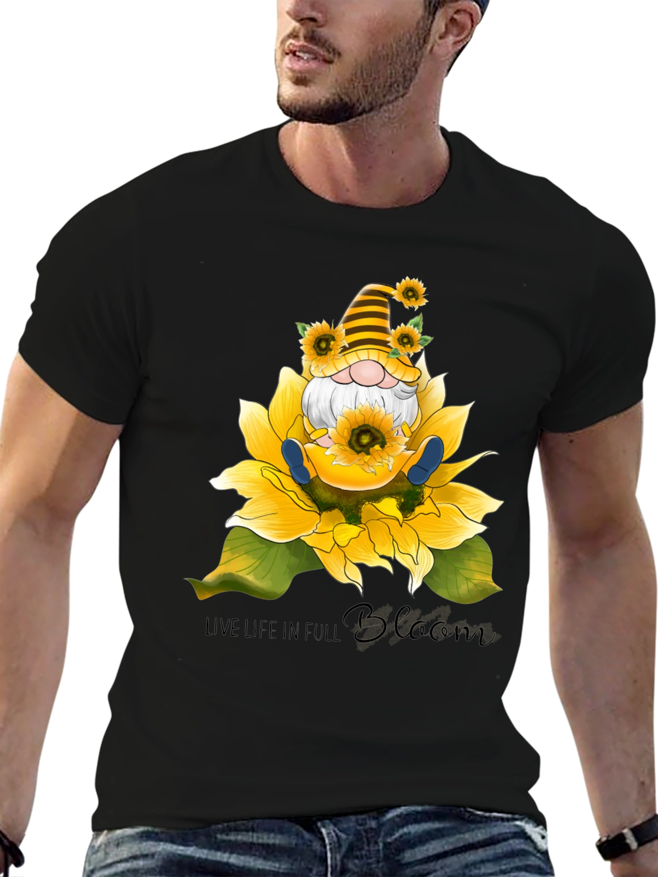 Gnome Sunflower T-Shirt - Live Life In Full Bloom
