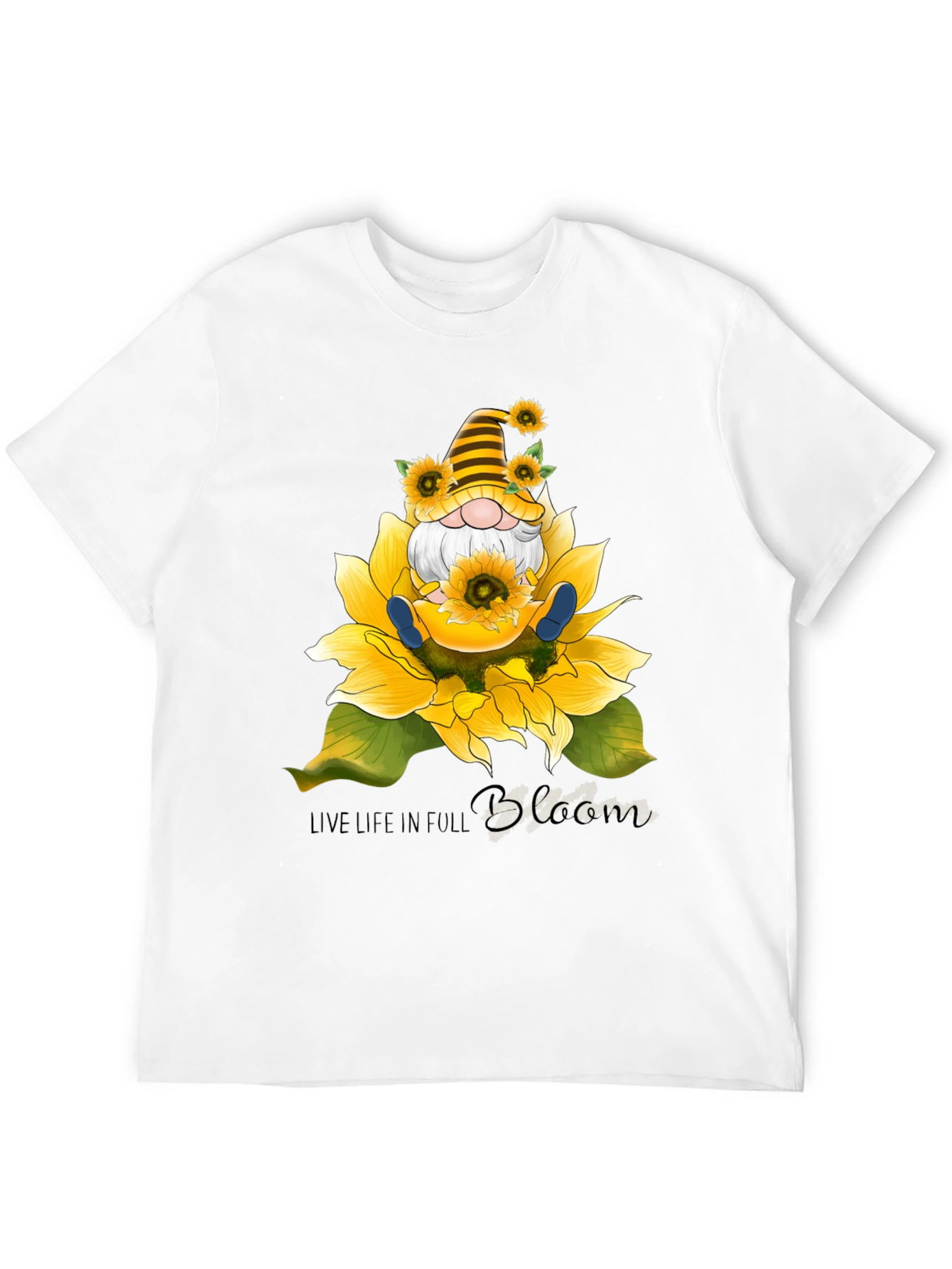Gnome Sunflower T-Shirt - Live Life In Full Bloom