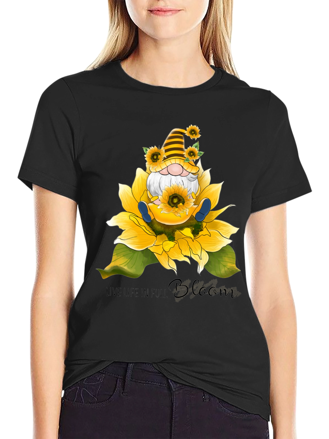 Gnome Sunflower T-Shirt - Live Life In Full Bloom