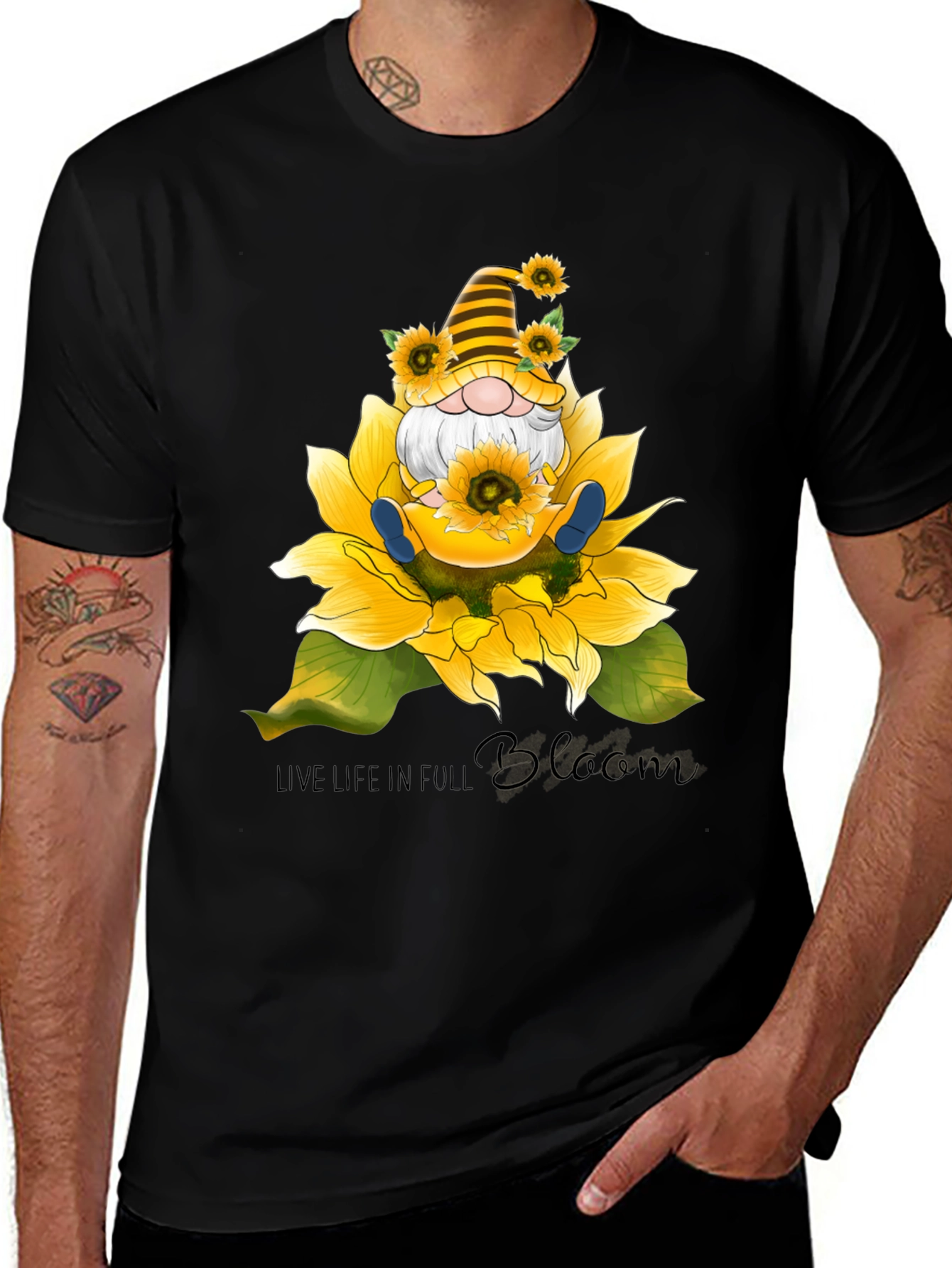 Gnome Sunflower T-Shirt - Live Life In Full Bloom