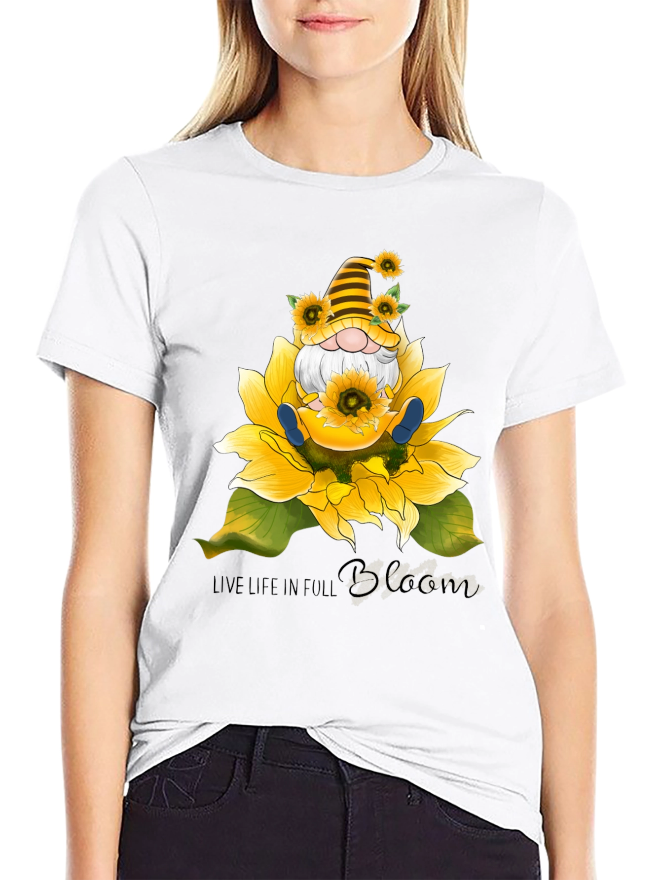 Gnome Sunflower T-Shirt - Live Life In Full Bloom