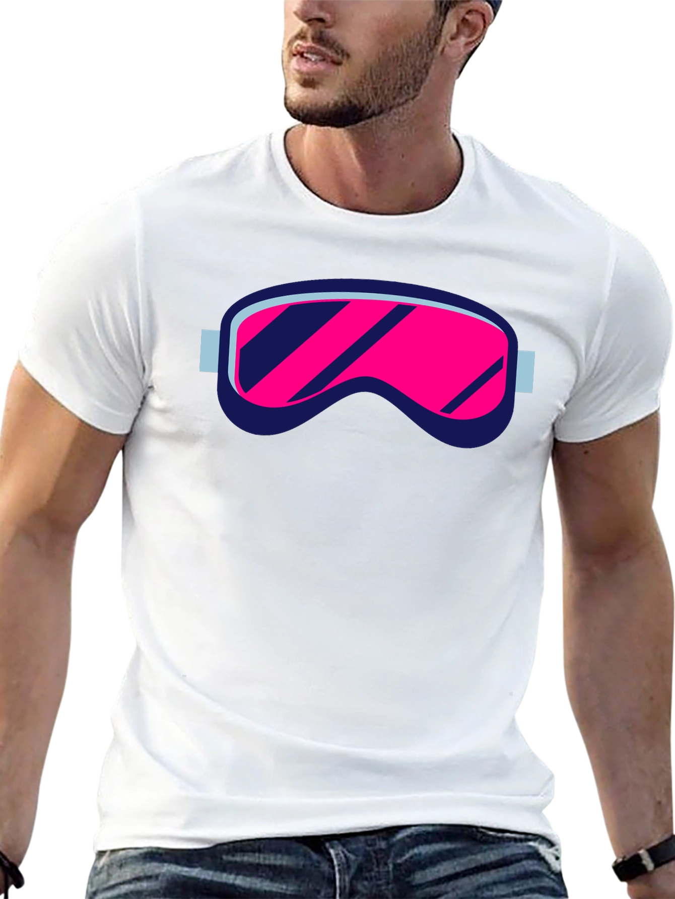 Retro Ski Goggles Graphic Tee - Black Cotton Blend