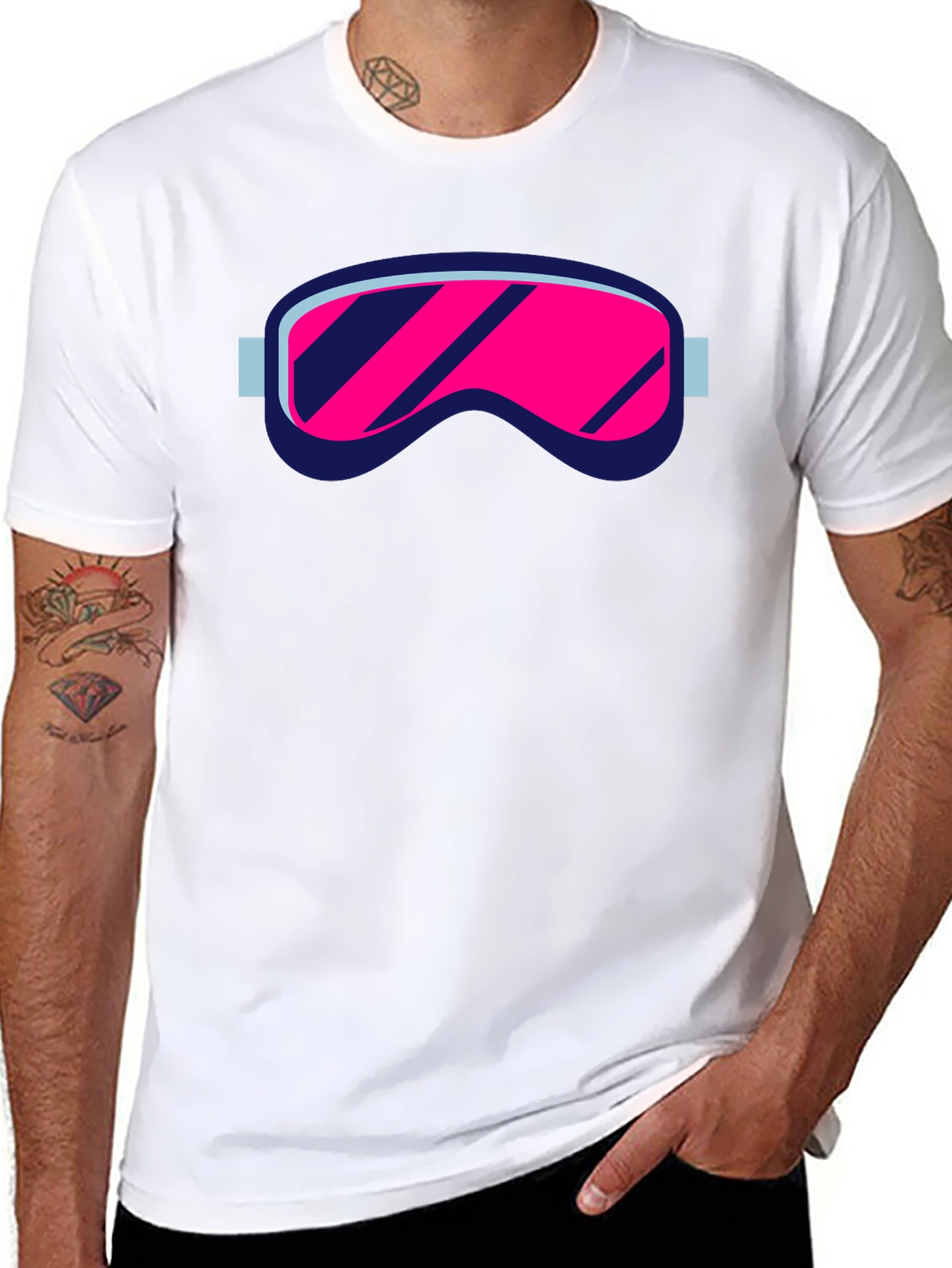 Retro Ski Goggles Graphic Tee - Black Cotton Blend