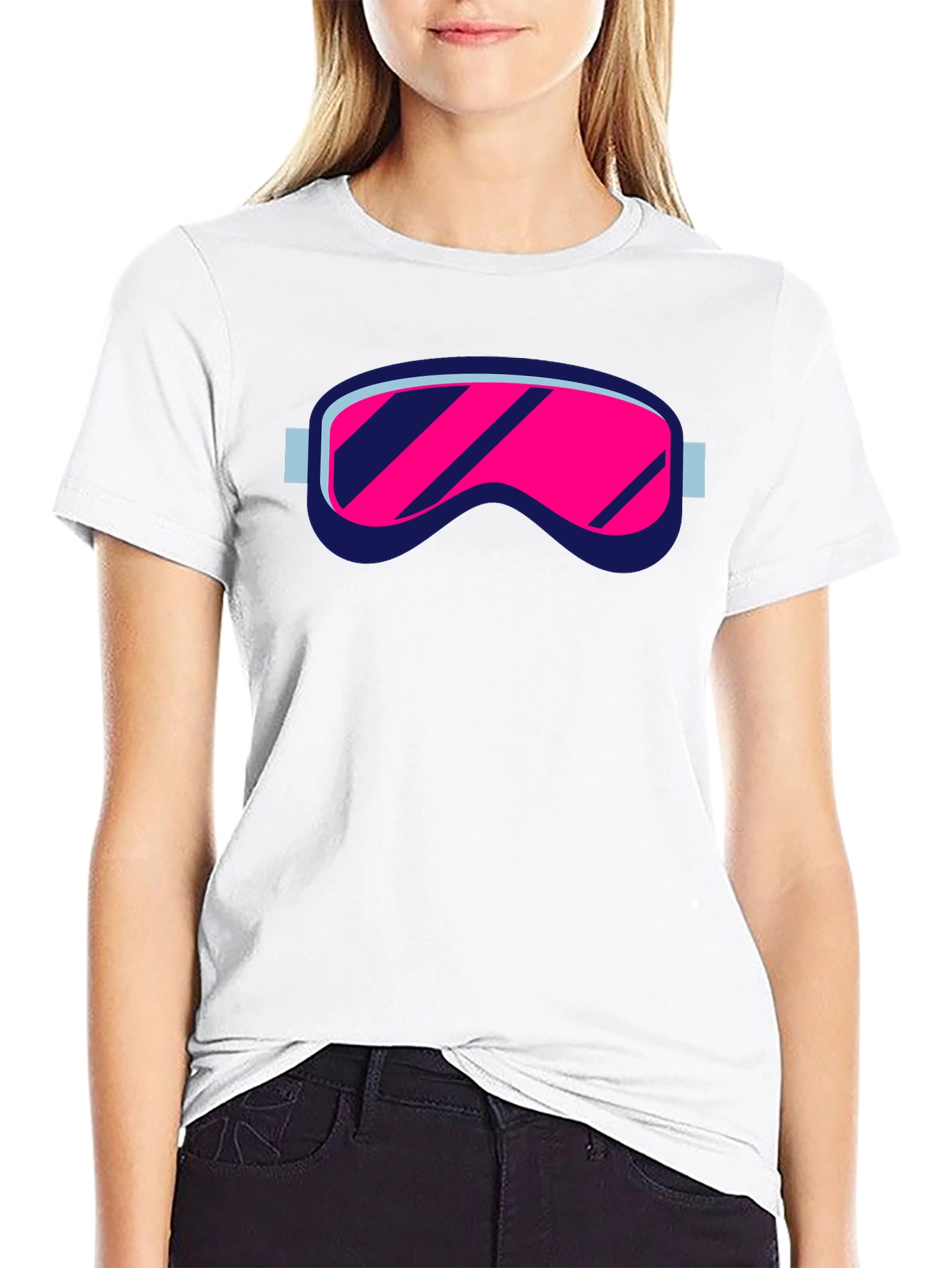 Retro Ski Goggles Graphic Tee - Black Cotton Blend