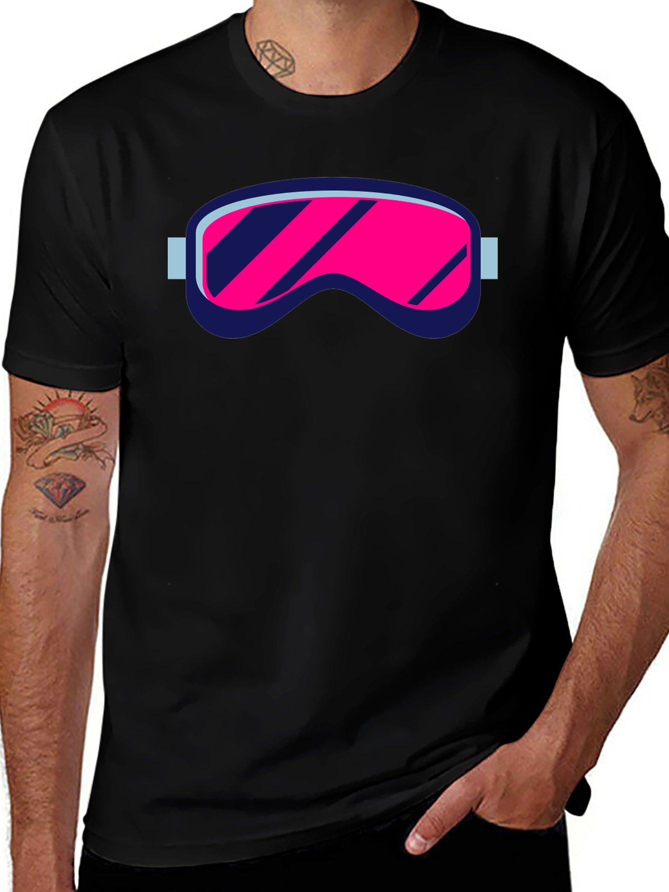 Retro Ski Goggles Graphic Tee - Black Cotton Blend