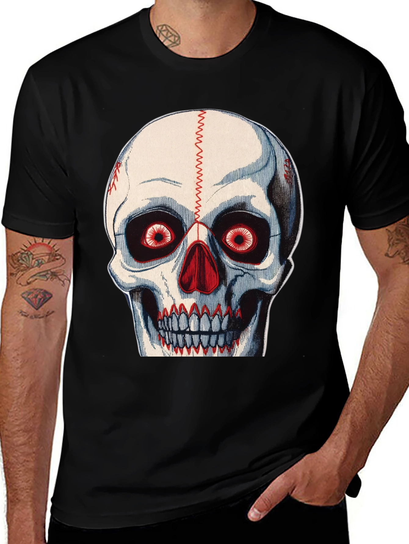 Skull Baseball Stitch T-Shirt