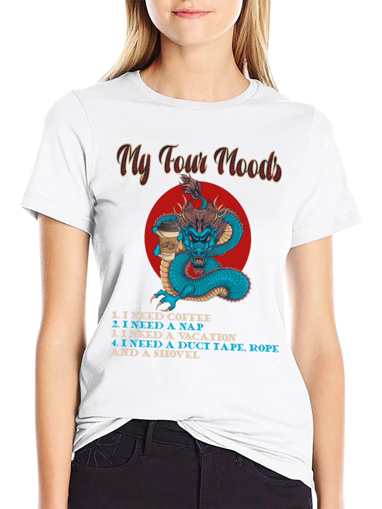 My Four Moods Graphic Tee - Funny Dragon Shirt