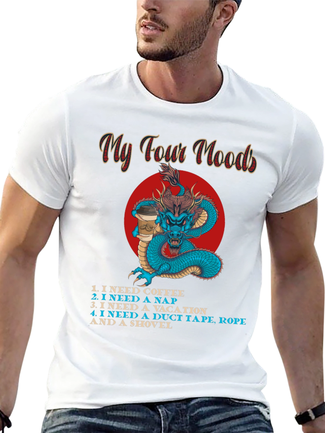 My Four Moods Graphic Tee - Funny Dragon Shirt