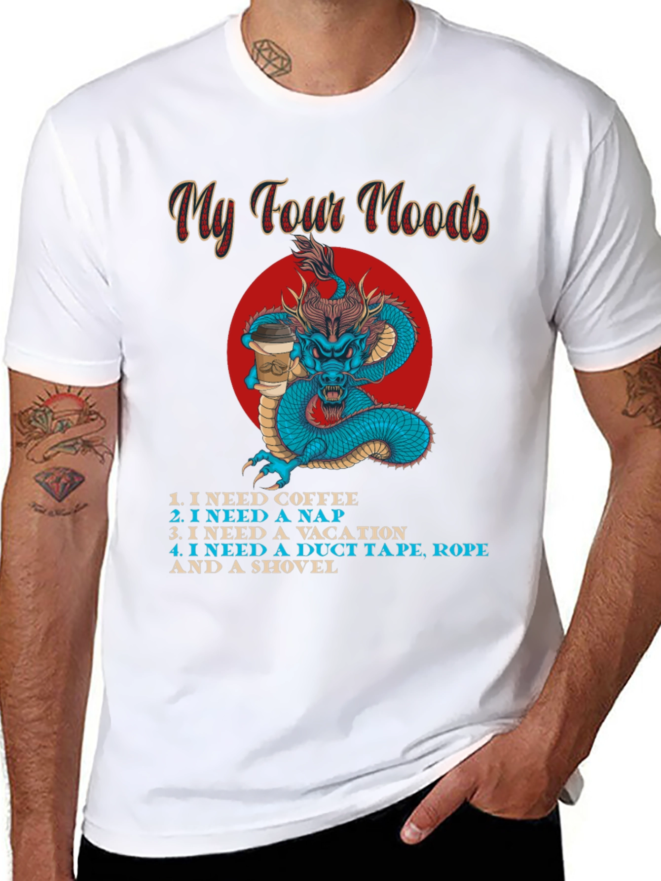 My Four Moods Graphic Tee - Funny Dragon Shirt