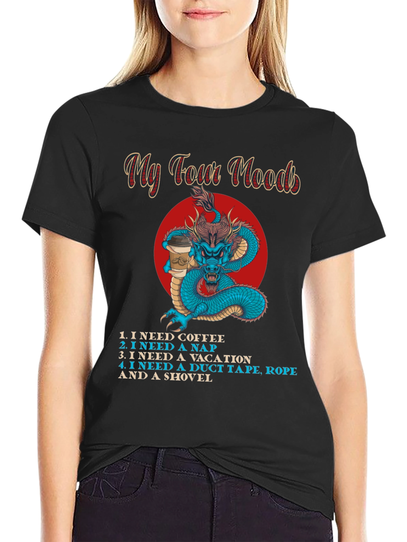 My Four Moods Graphic Tee - Funny Dragon Shirt