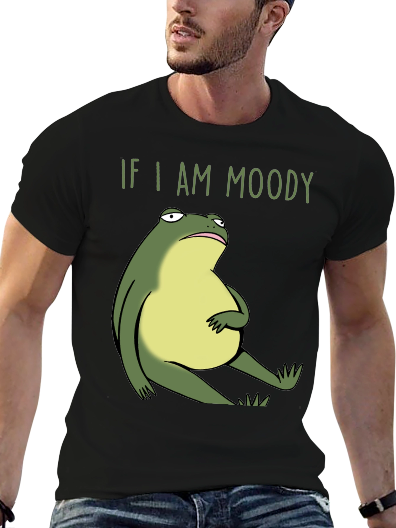 Moody Frog Graphic Tee - Unisex Black Cotton T-Shirt