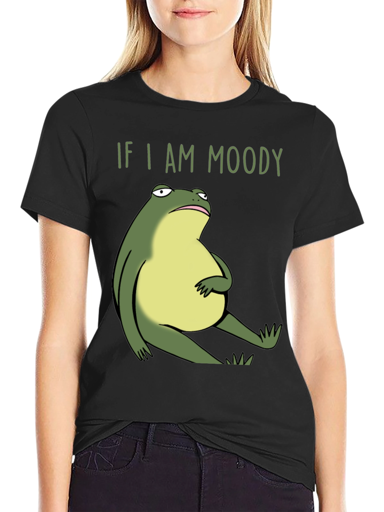 Moody Frog Graphic Tee - Unisex Black Cotton T-Shirt