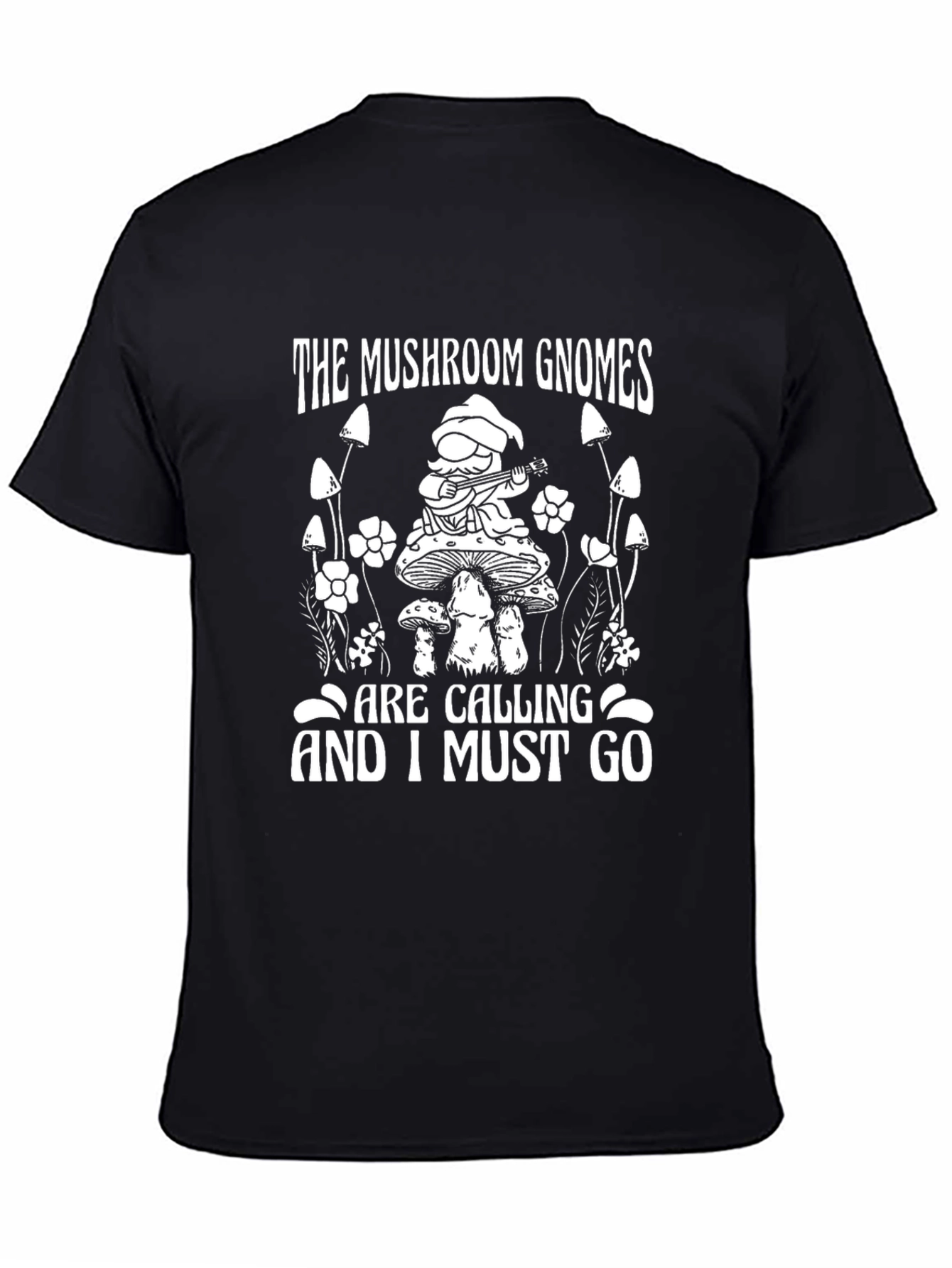 Mushroom Gnome Graphic Tee - Black Cotton T-Shirt