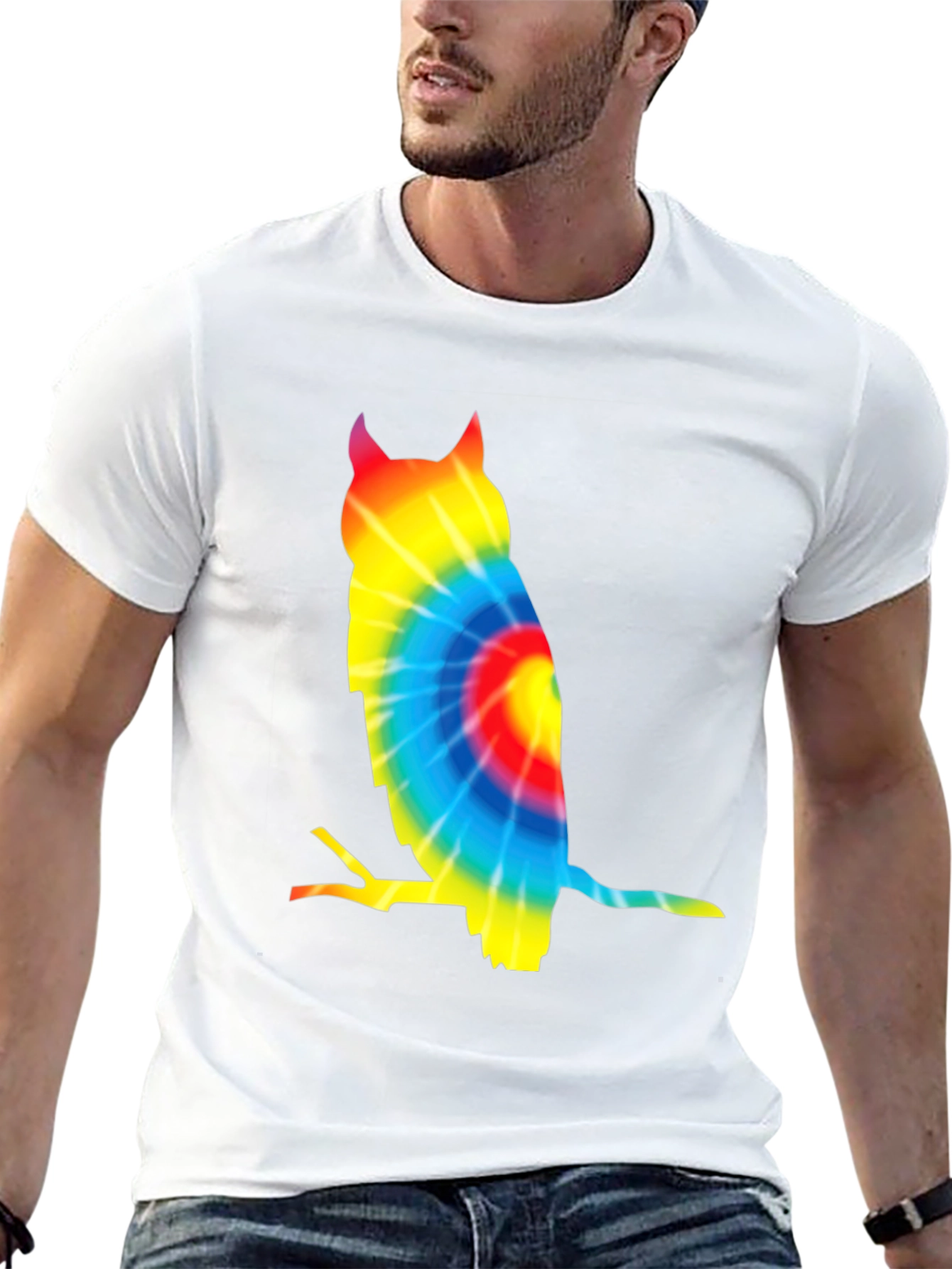 Tie Dye Owl Graphic Tee - Unique Mens T-Shirt