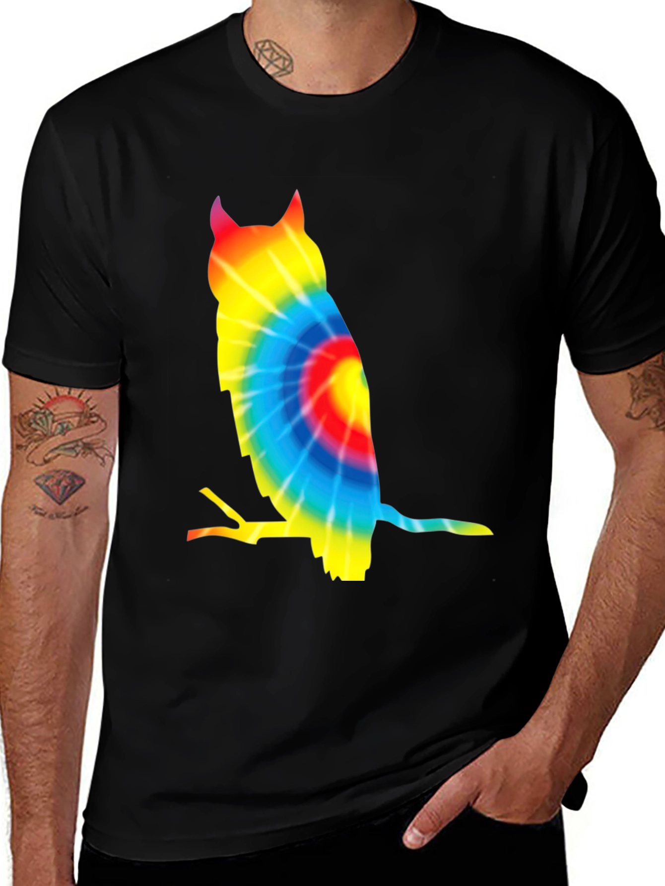 Tie Dye Owl Graphic Tee - Unique Mens T-Shirt