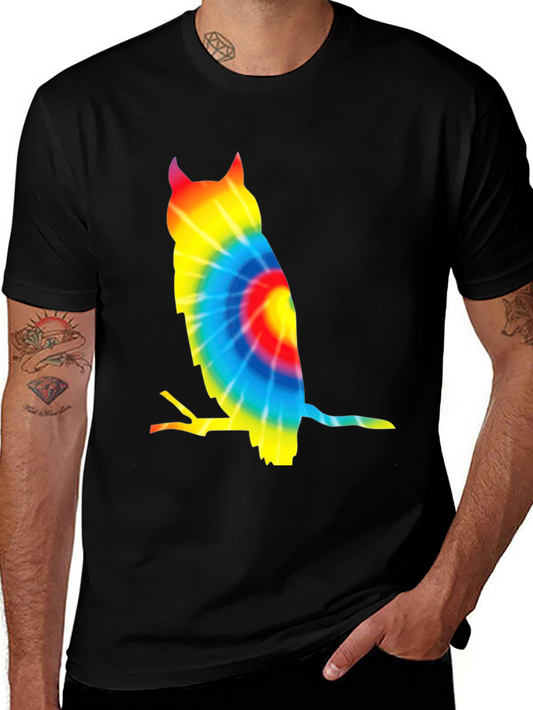 Tie Dye Owl Graphic Tee - Unique Mens T-Shirt