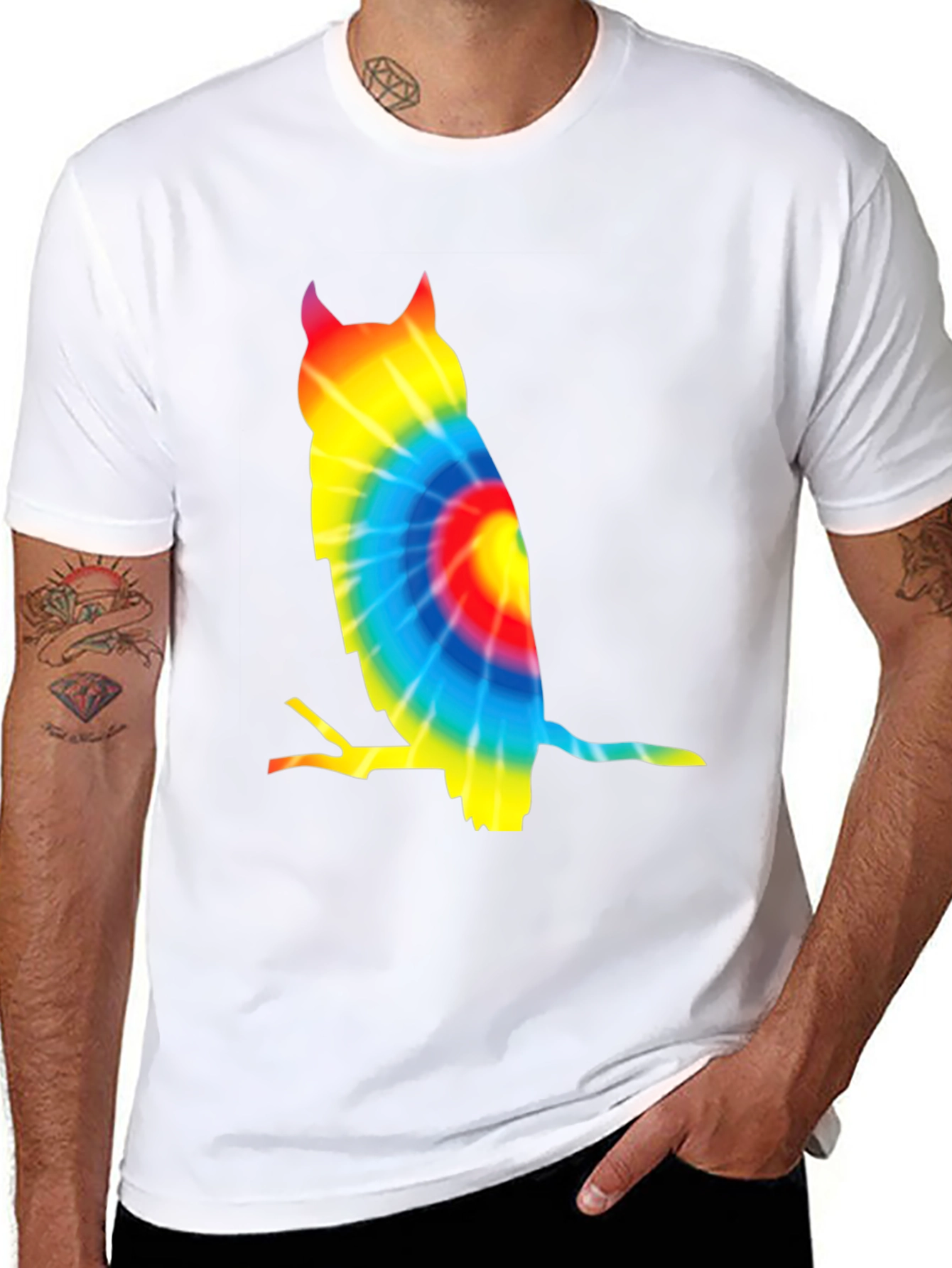 Tie Dye Owl Graphic Tee - Unique Mens T-Shirt