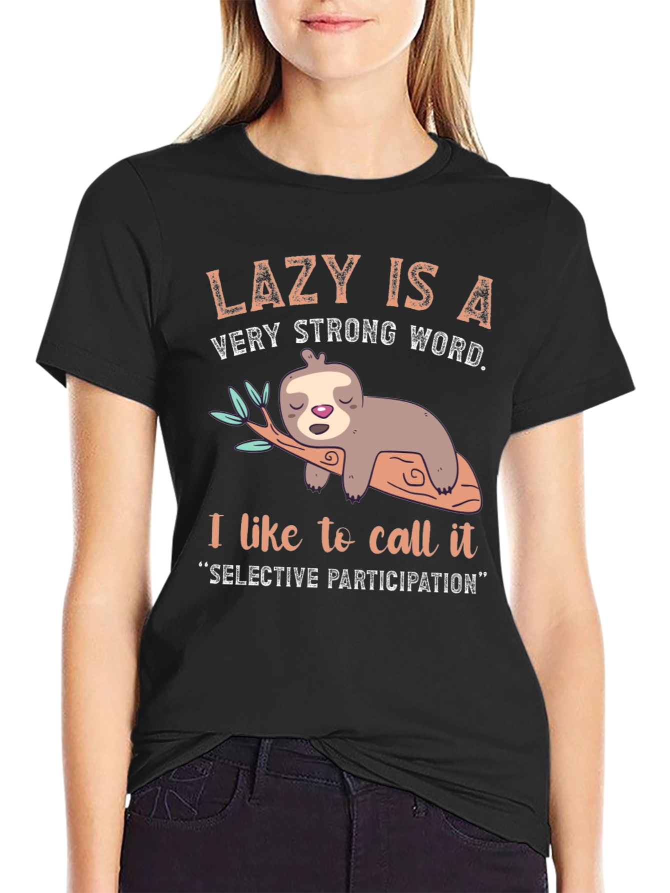 Lazy Sloth Graphic Tee - Selective Participation T-Shirt