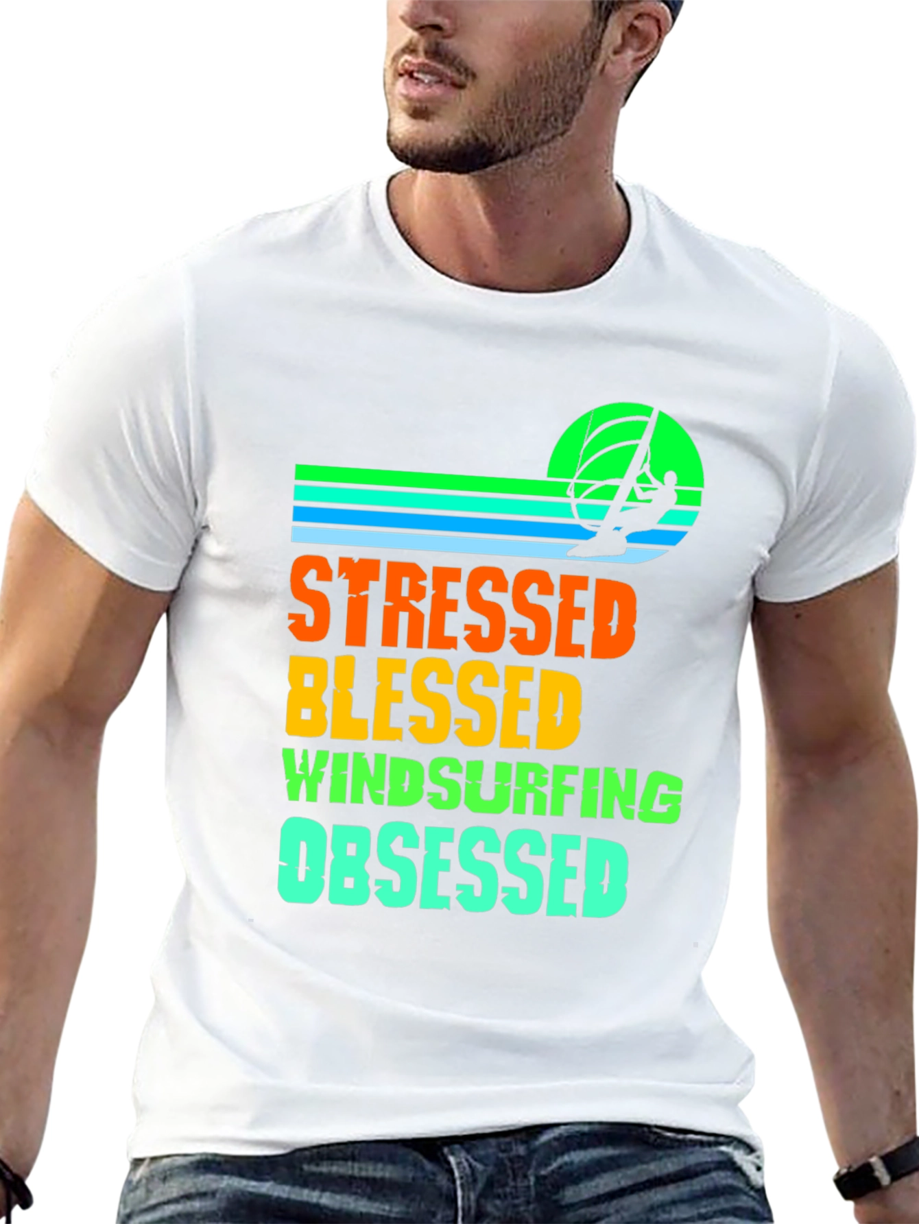 Stressed Blessed Windsurfing Obsessed Graphic Tee