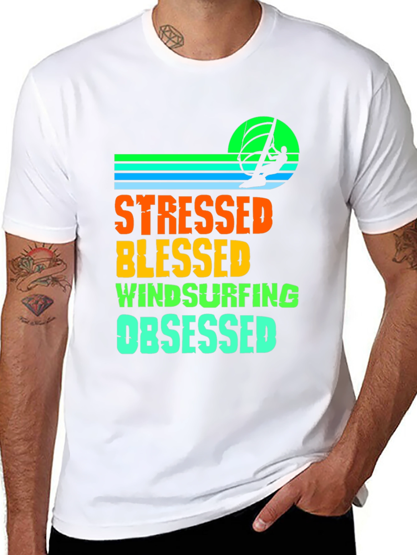 Stressed Blessed Windsurfing Obsessed Graphic Tee