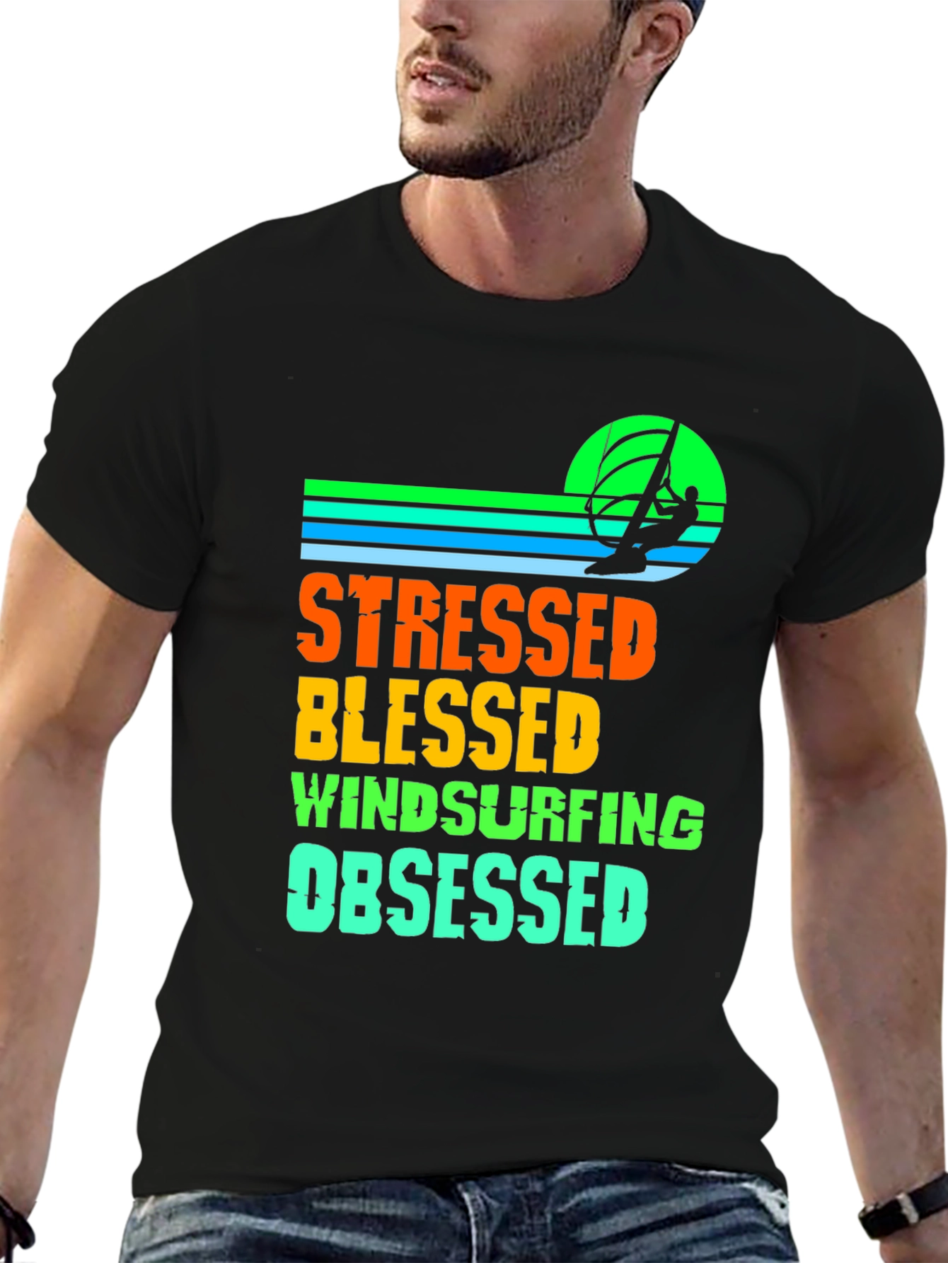 Stressed Blessed Windsurfing Obsessed Graphic Tee