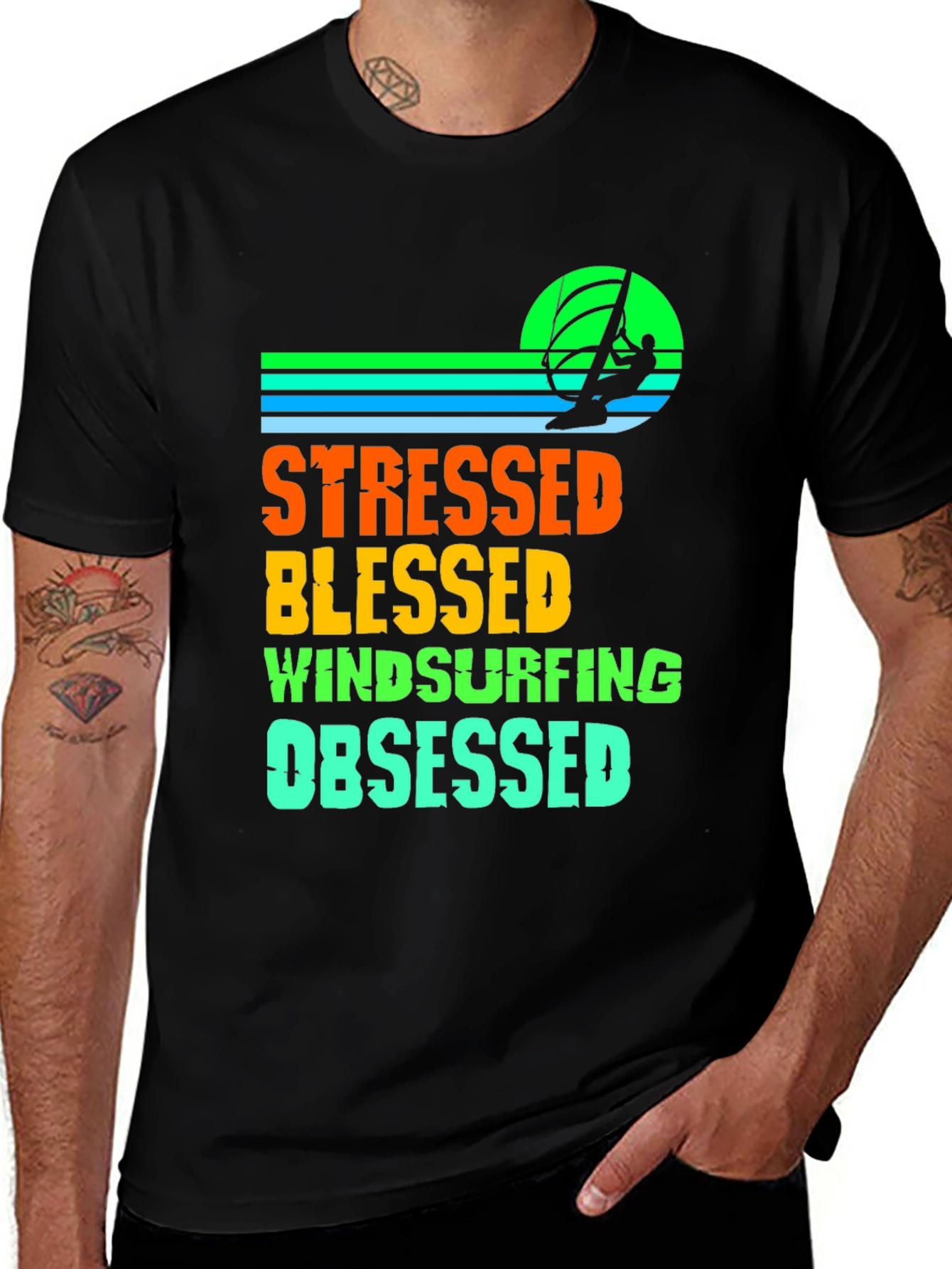 Stressed Blessed Windsurfing Obsessed Graphic Tee