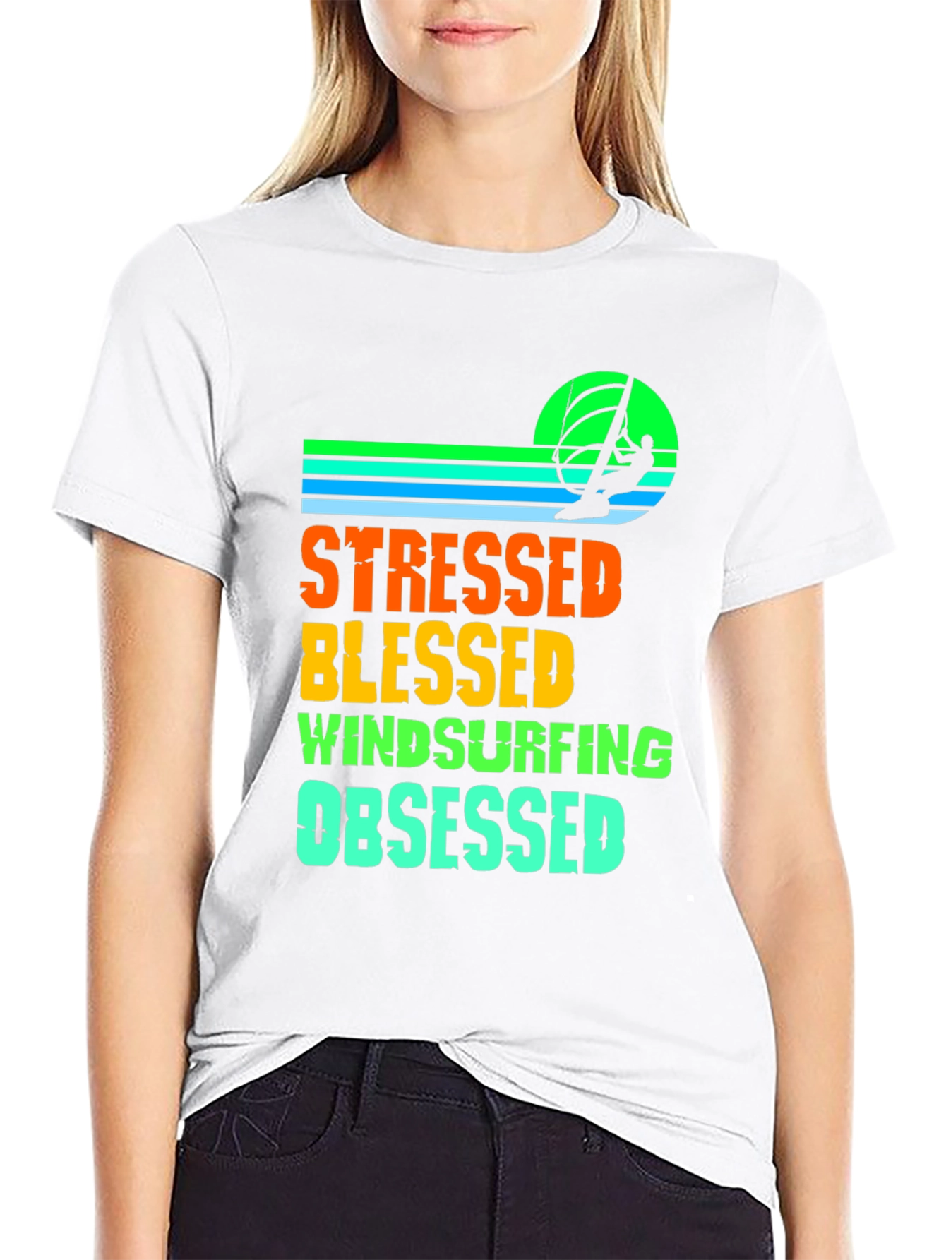 Stressed Blessed Windsurfing Obsessed Graphic Tee