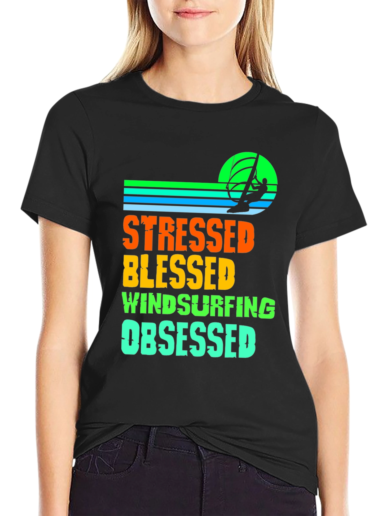 Stressed Blessed Windsurfing Obsessed Graphic Tee