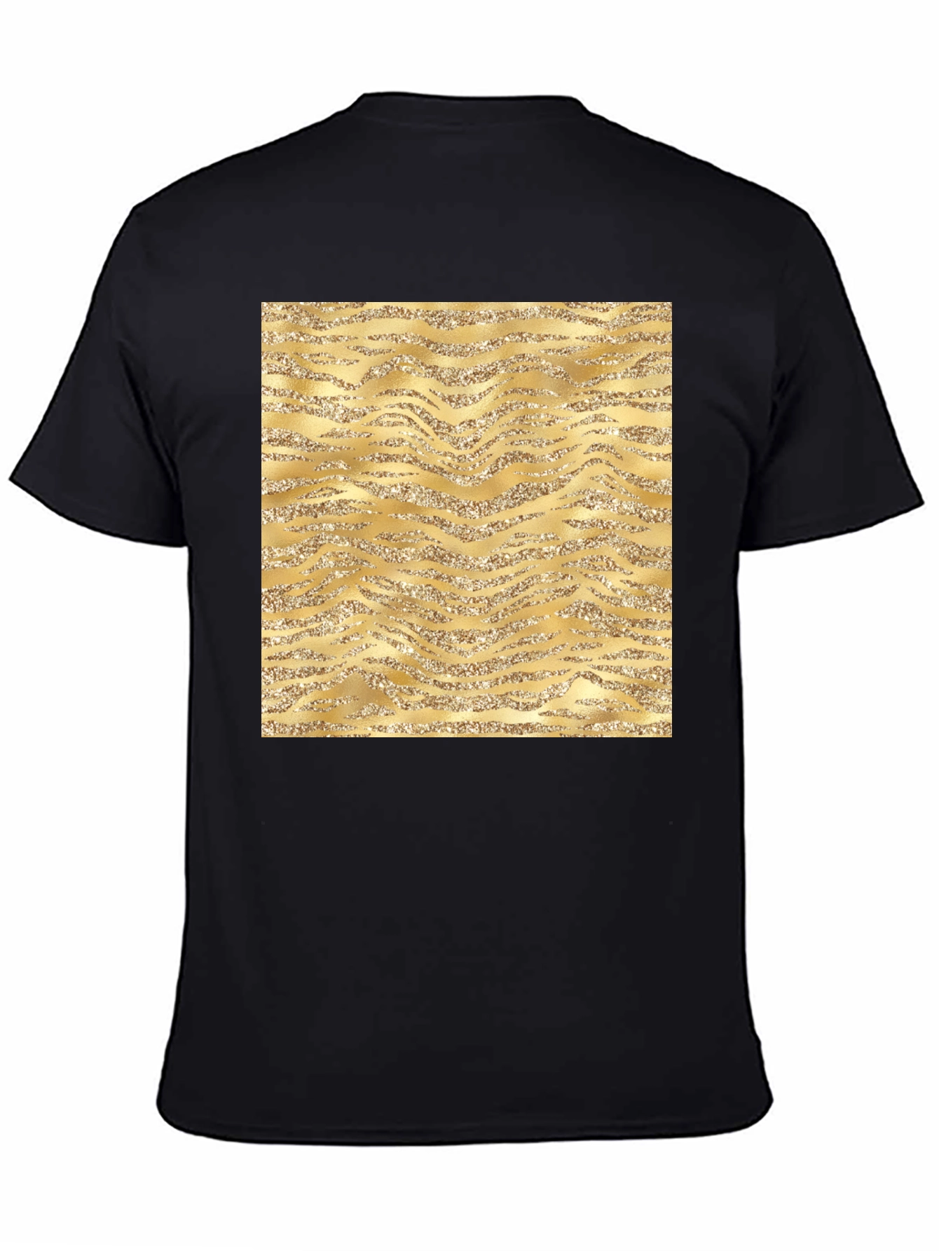 Gold Glitter Zebra Print Black T-Shirt