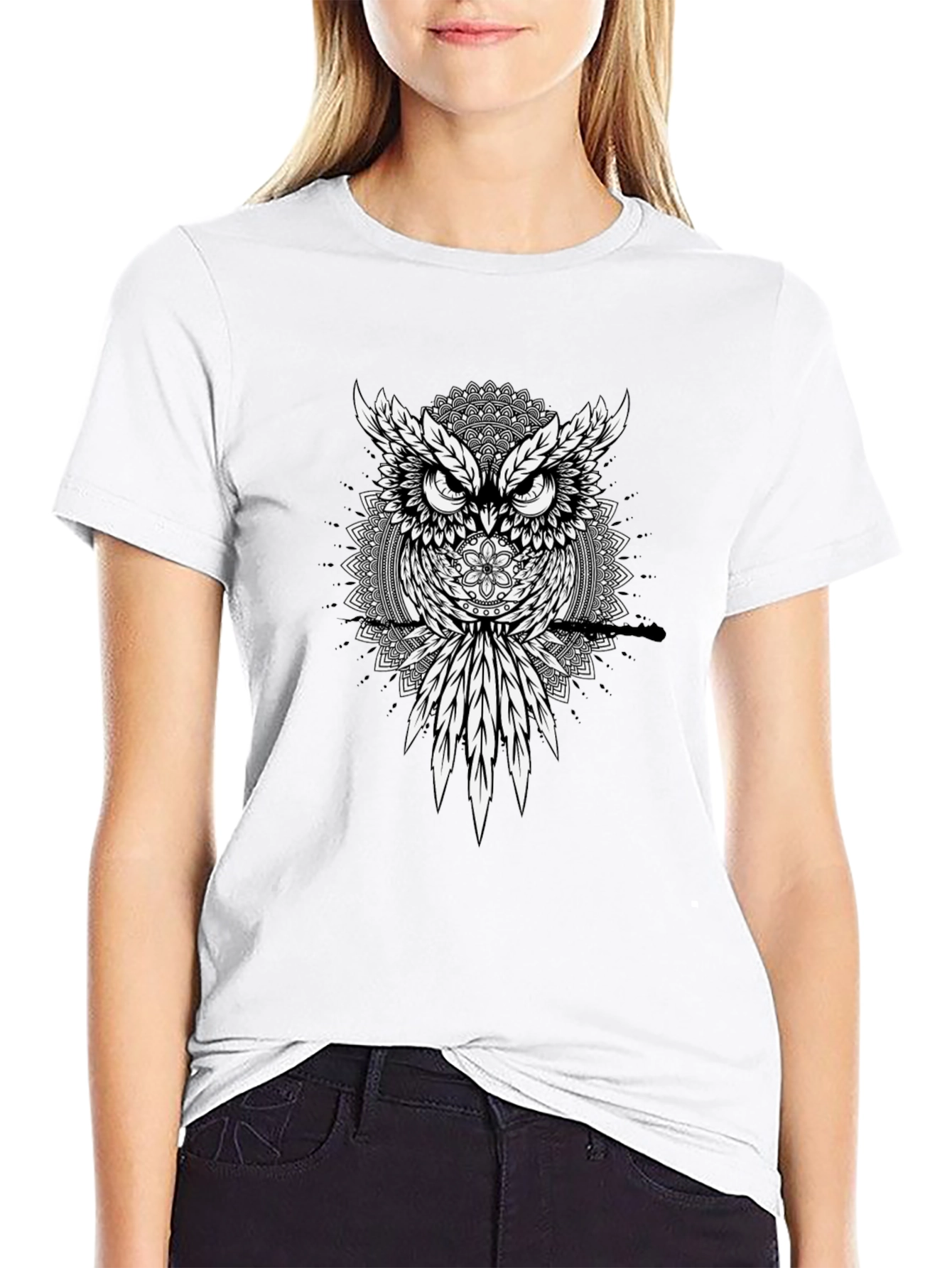 Owl Mandala Graphic Print Mens T-Shirt