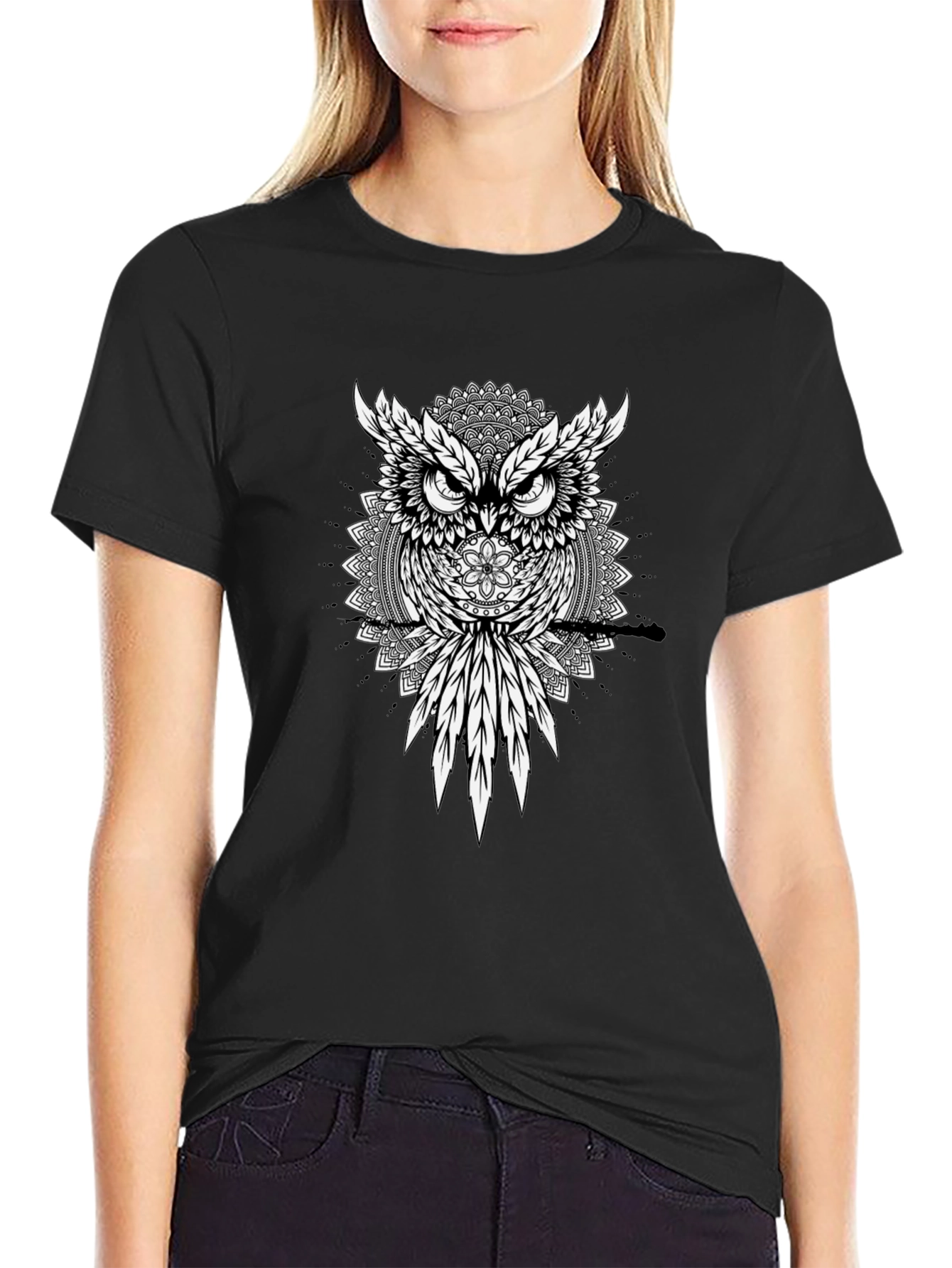 Owl Mandala Graphic Print Mens T-Shirt